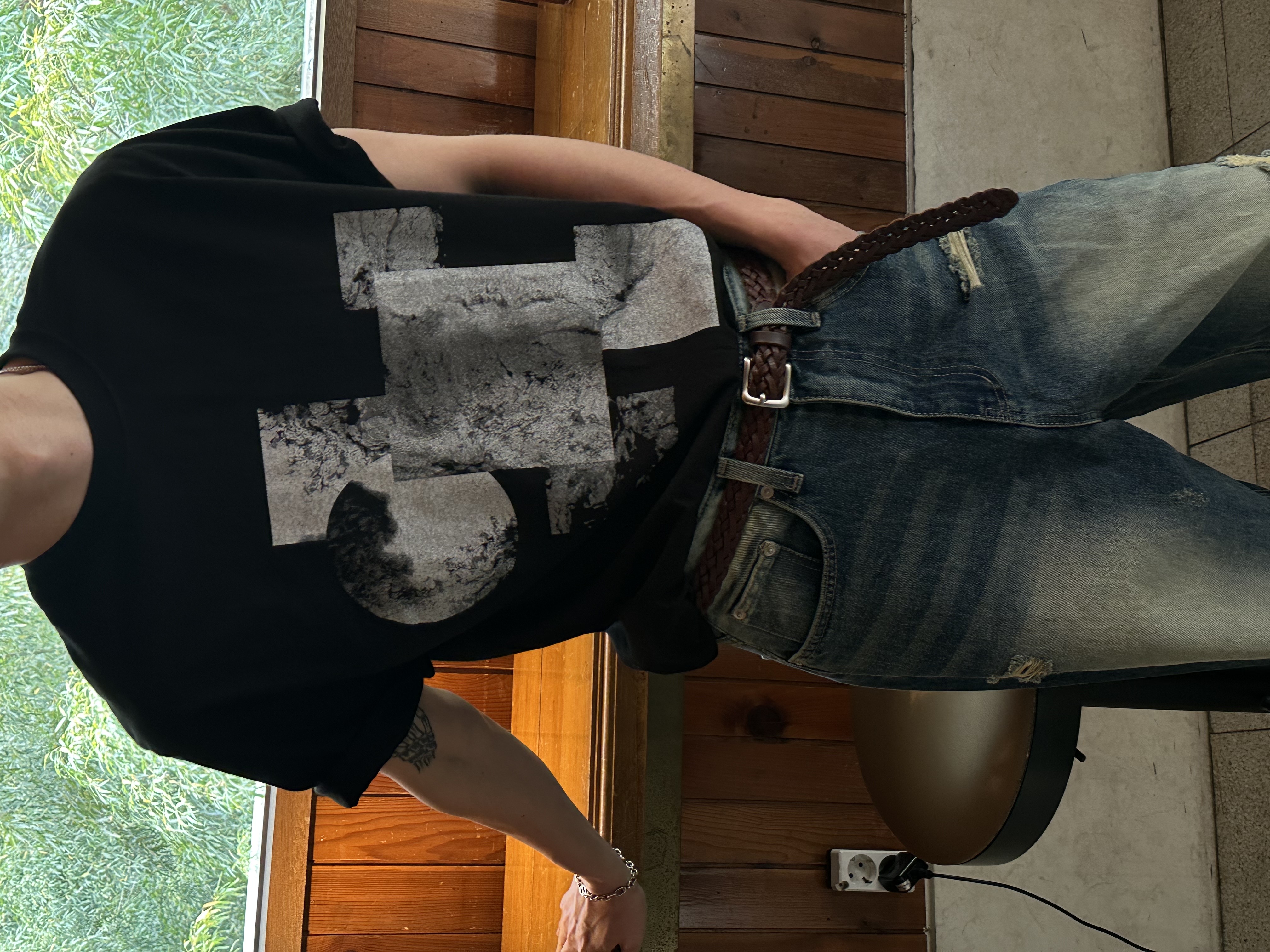 Unisex] Square circle printing half t-shirts(3color