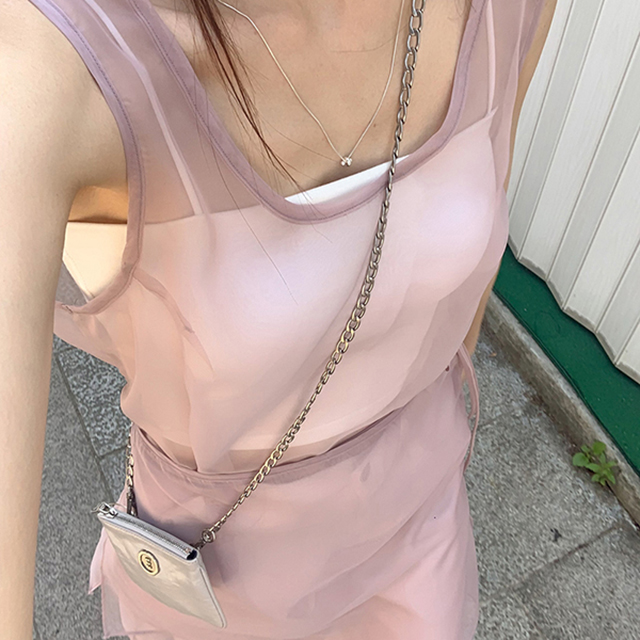 ラップノースリーブレイヤードビスチェロングワンピース