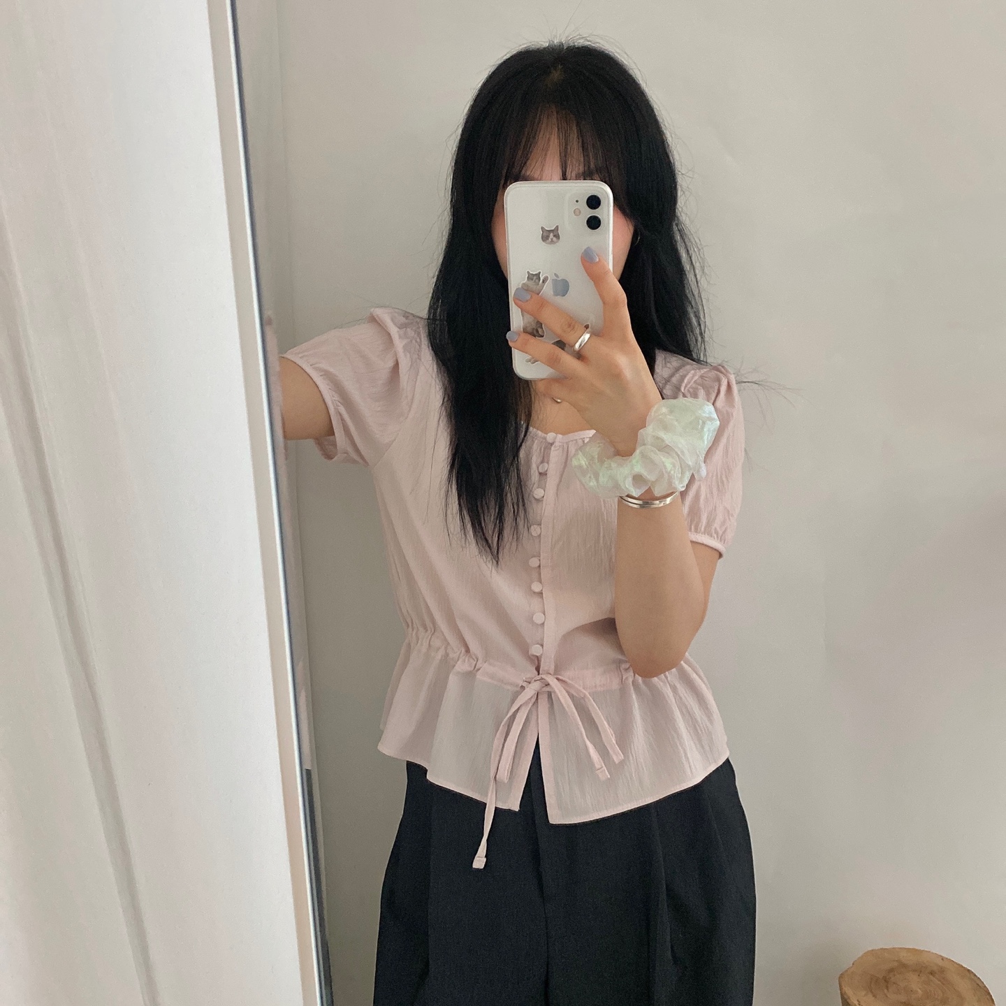 jennyfaxフリル付きデニムベスト グレー ピンク 韓国子供服 フリル付きデニムベスト トレンドジャケット ベスト