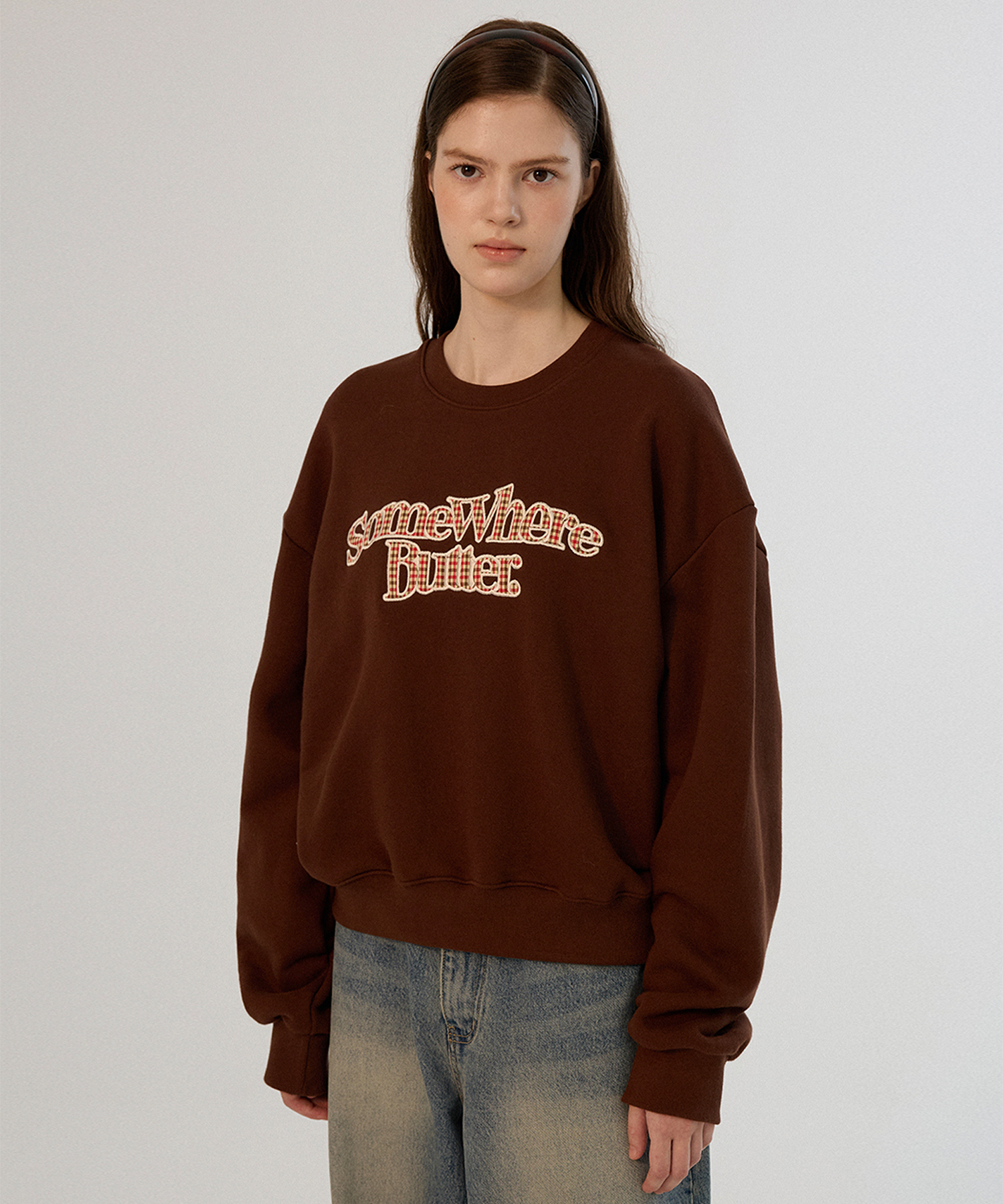 Check wave logo sweatshirt - Brown