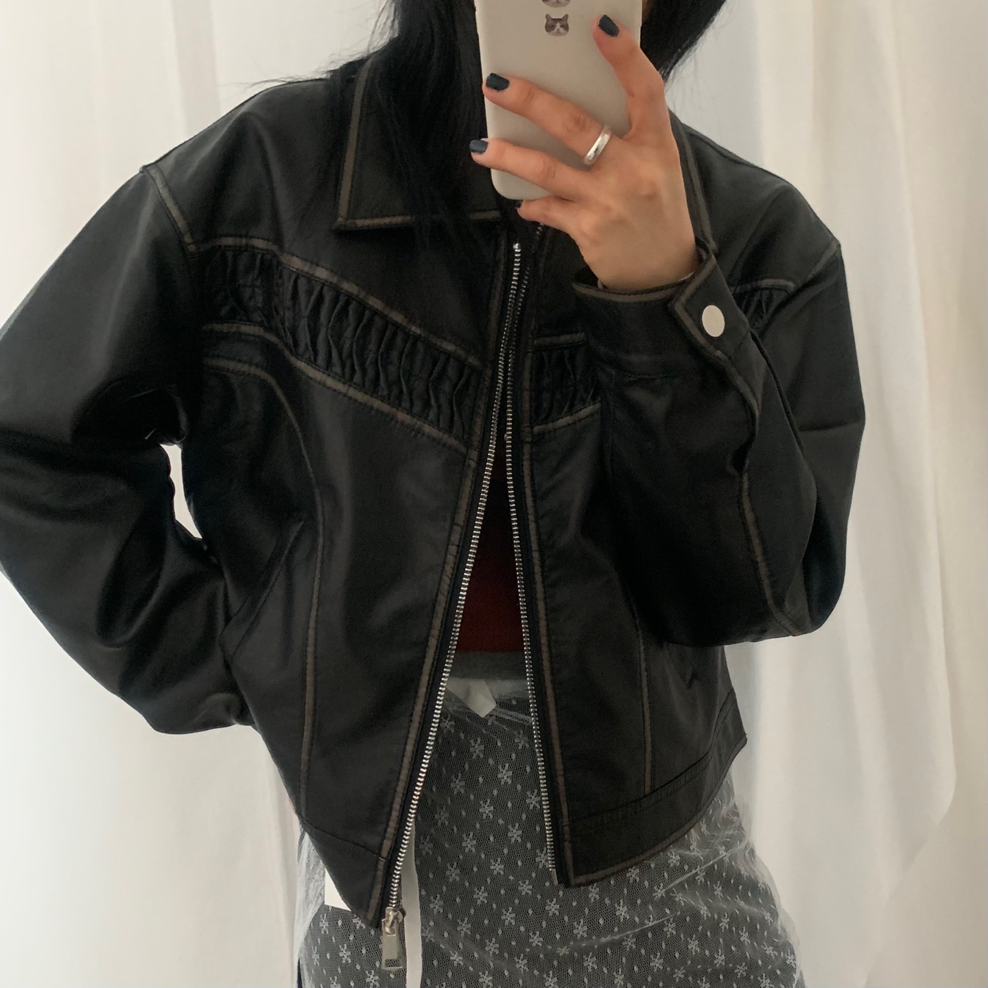 希少美品 Salvatore Ferragamo レザーフリルジャケット フリルウォッシュヴィンテージカラーレザージャケット