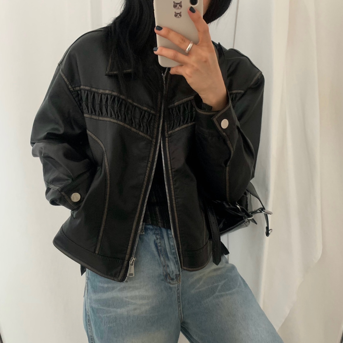 フリルウォッシュヴィンテージカラーレザージャケット