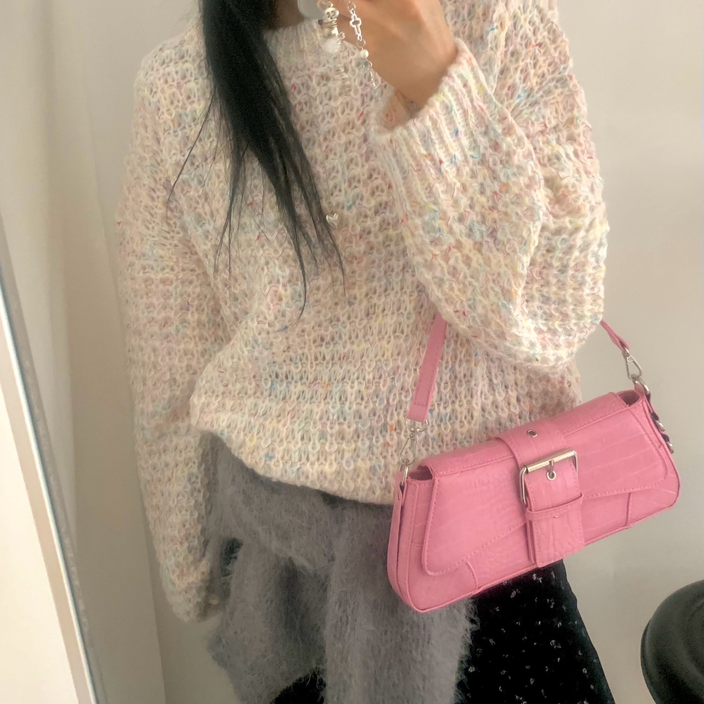 ミックスワッフルパンチングオーバーニット | ファッション通販サイト NUGU