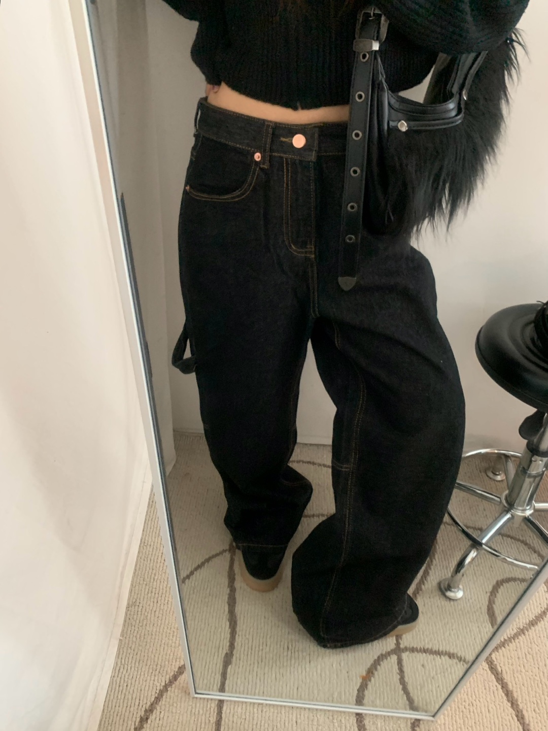 ステッチブラックデニムパンツ | ファッション通販サイト NUGU