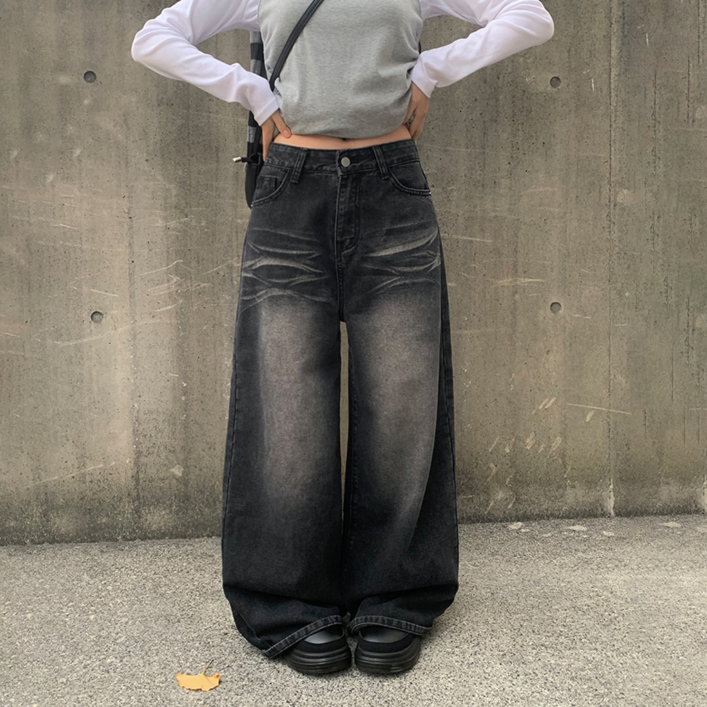 【KIMHEKIM】ウォッシュドワイドジーンズ（ブラック） KIMHEKIM】ウォッシュドワイドジーンズ（ブラック） (KIMHEKIM