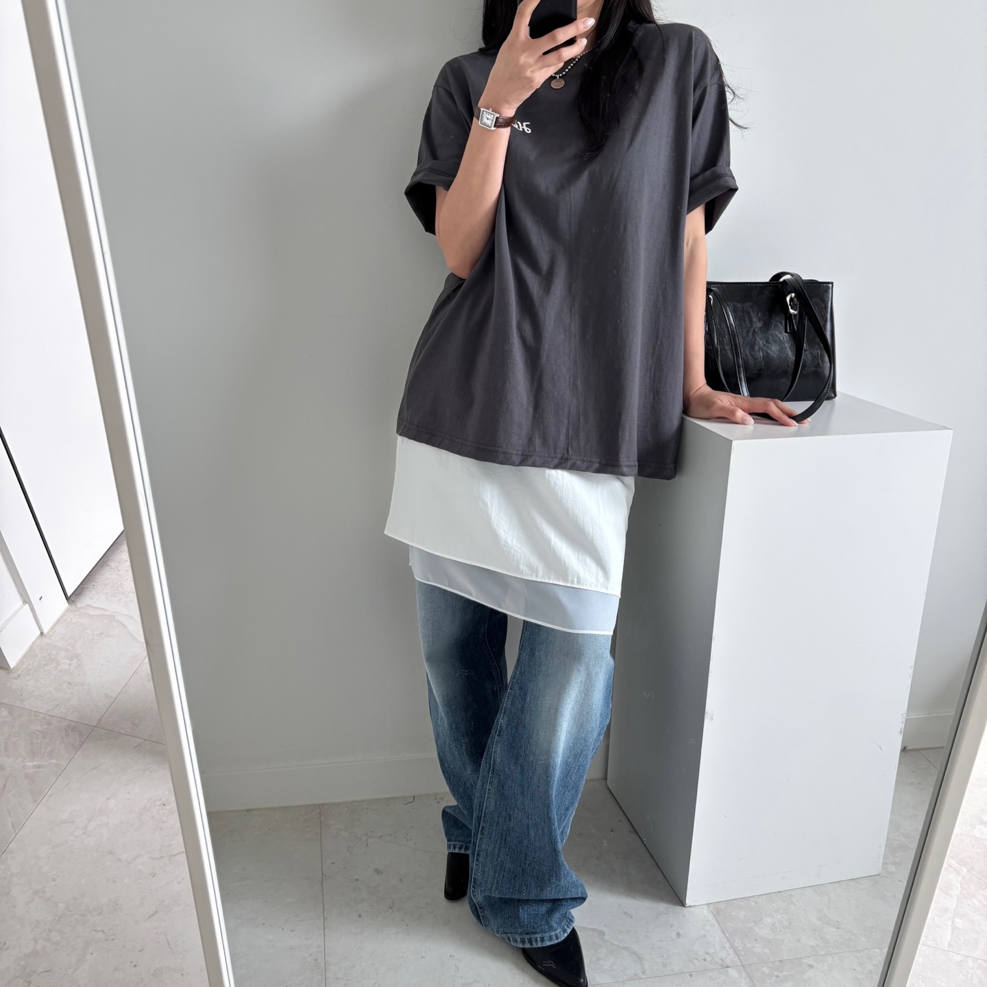 [2col]レイヤードシフォンミドル丈スカート