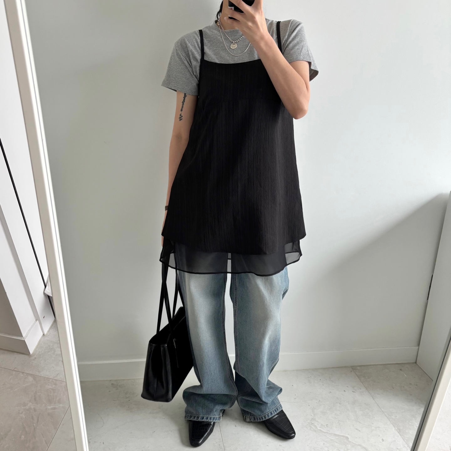 [3col]シフォンレイヤードバックリボンチュニック