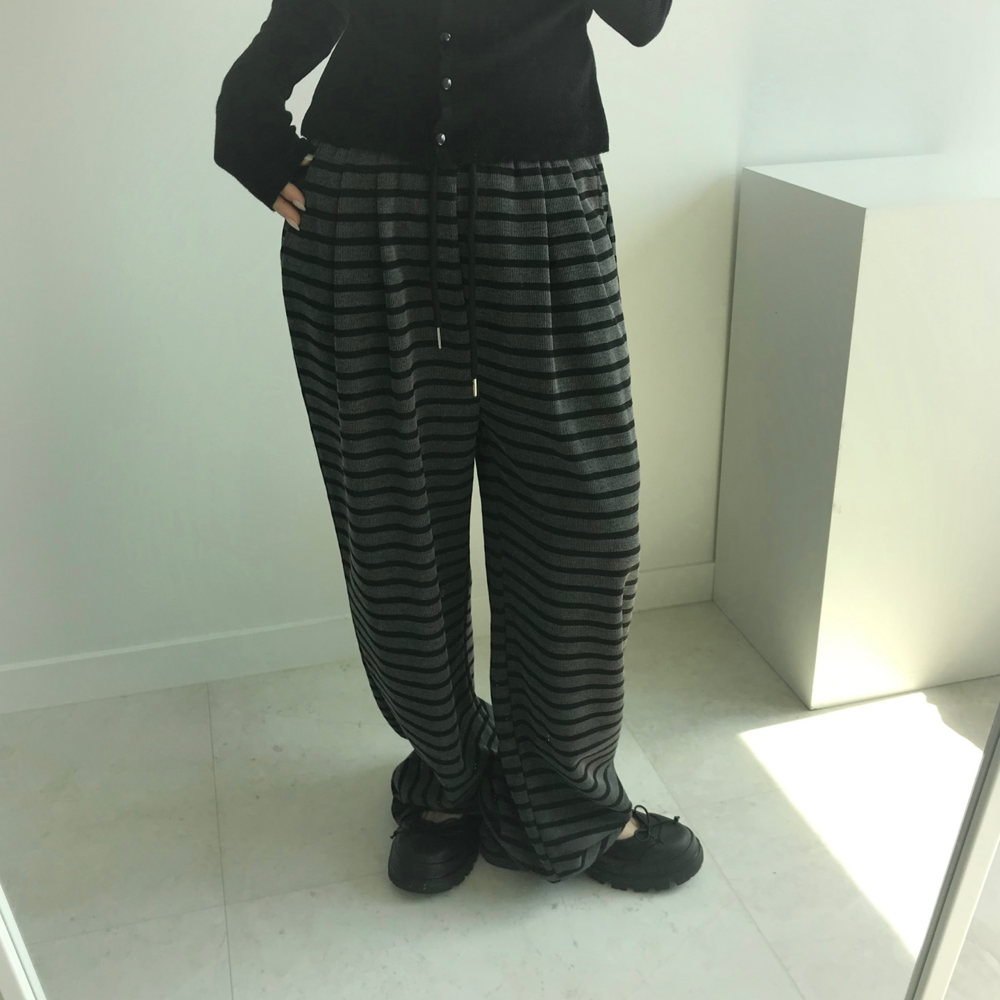 [2ピース]ボーダーワイドルーズパンツ