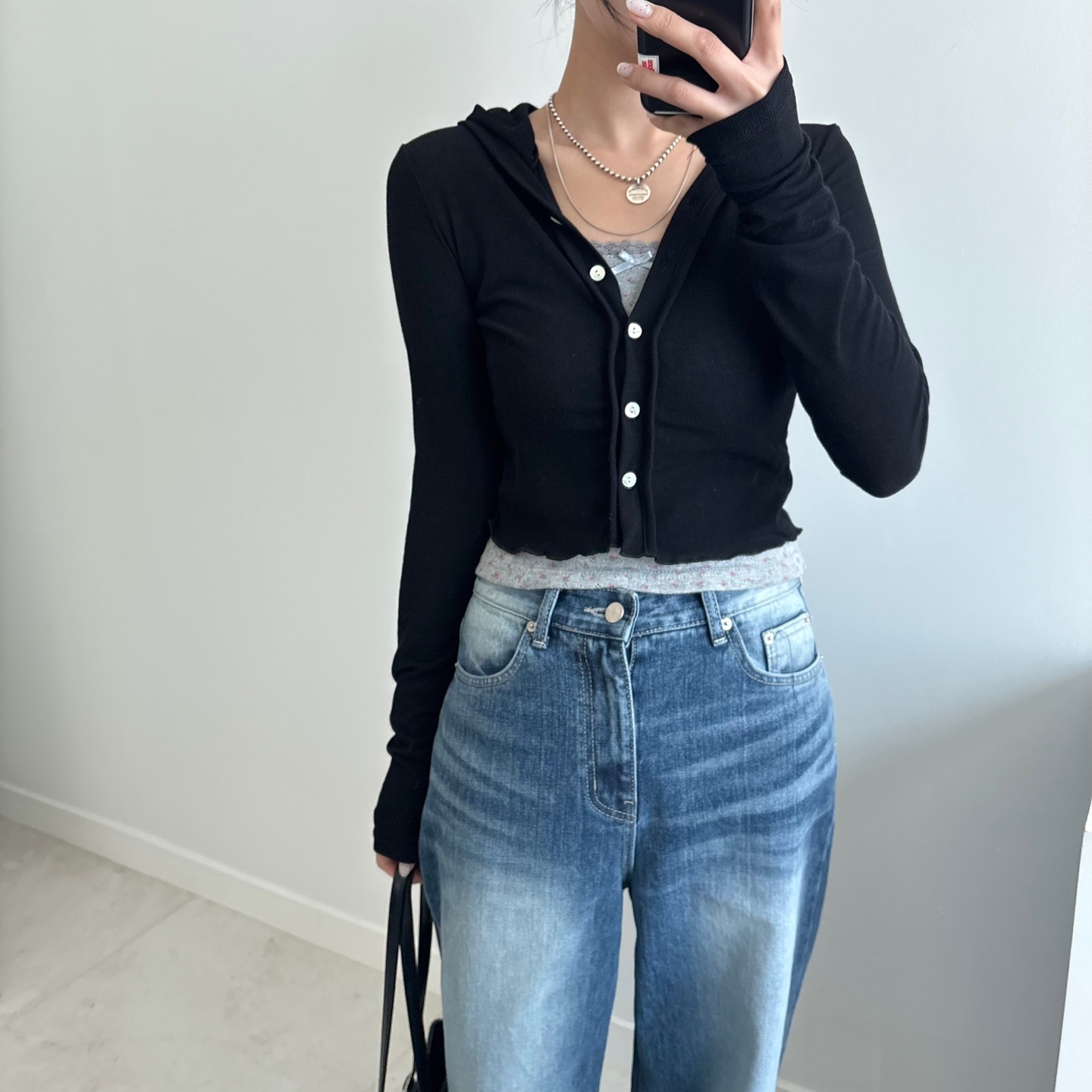 [3col]クロップドフード付きVネックカーディガン