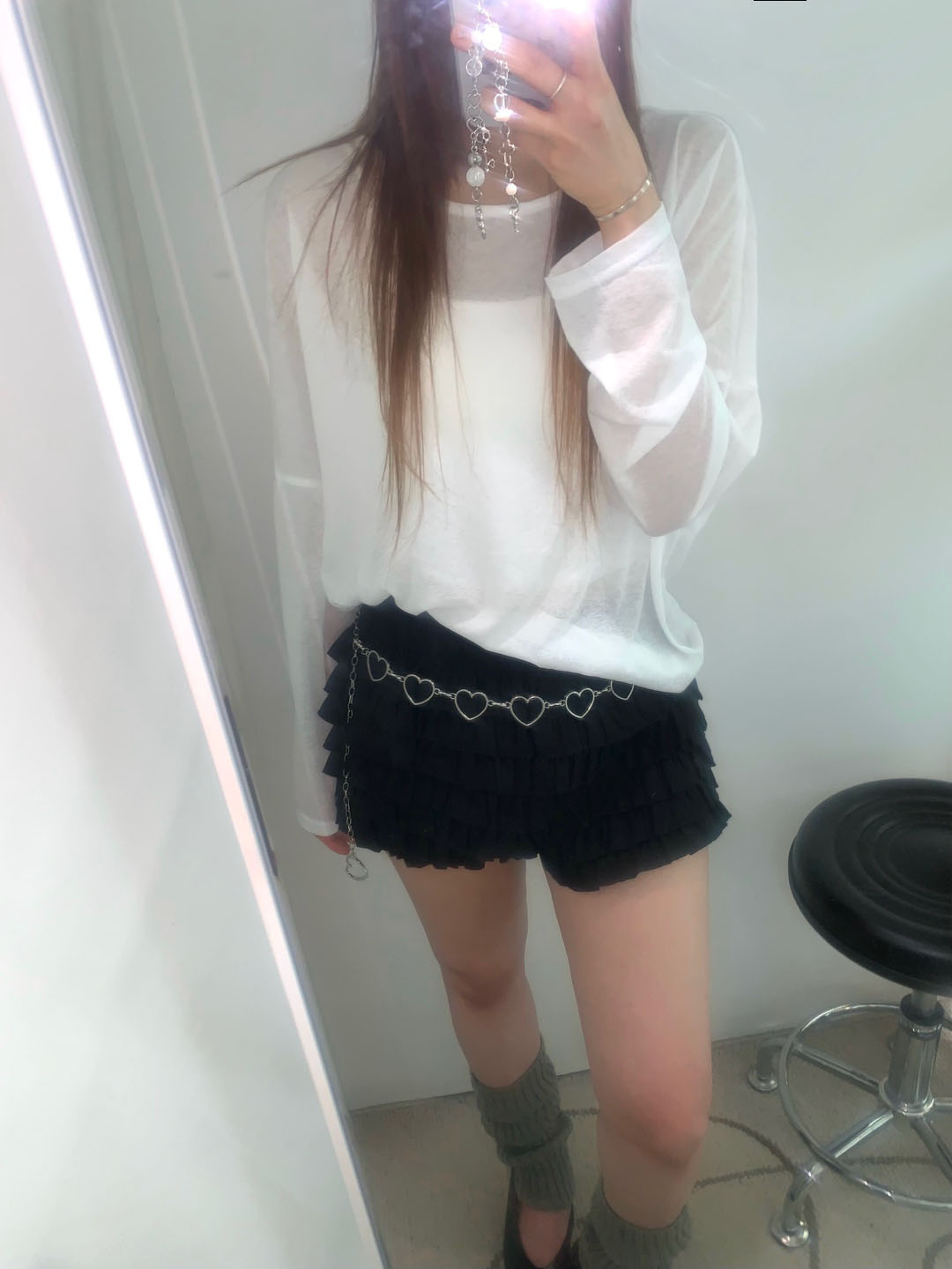 シースルーバックスリットアイレットルーズTシャツ