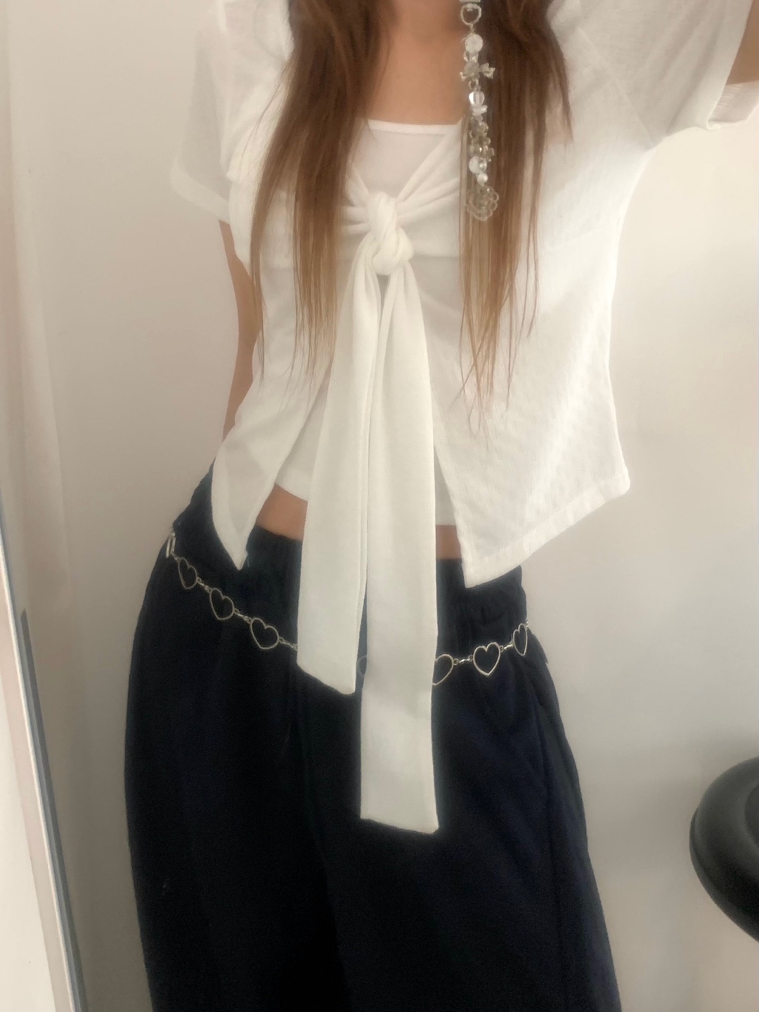 [タイSET]リボンノースリーブ半袖Tシャツセット