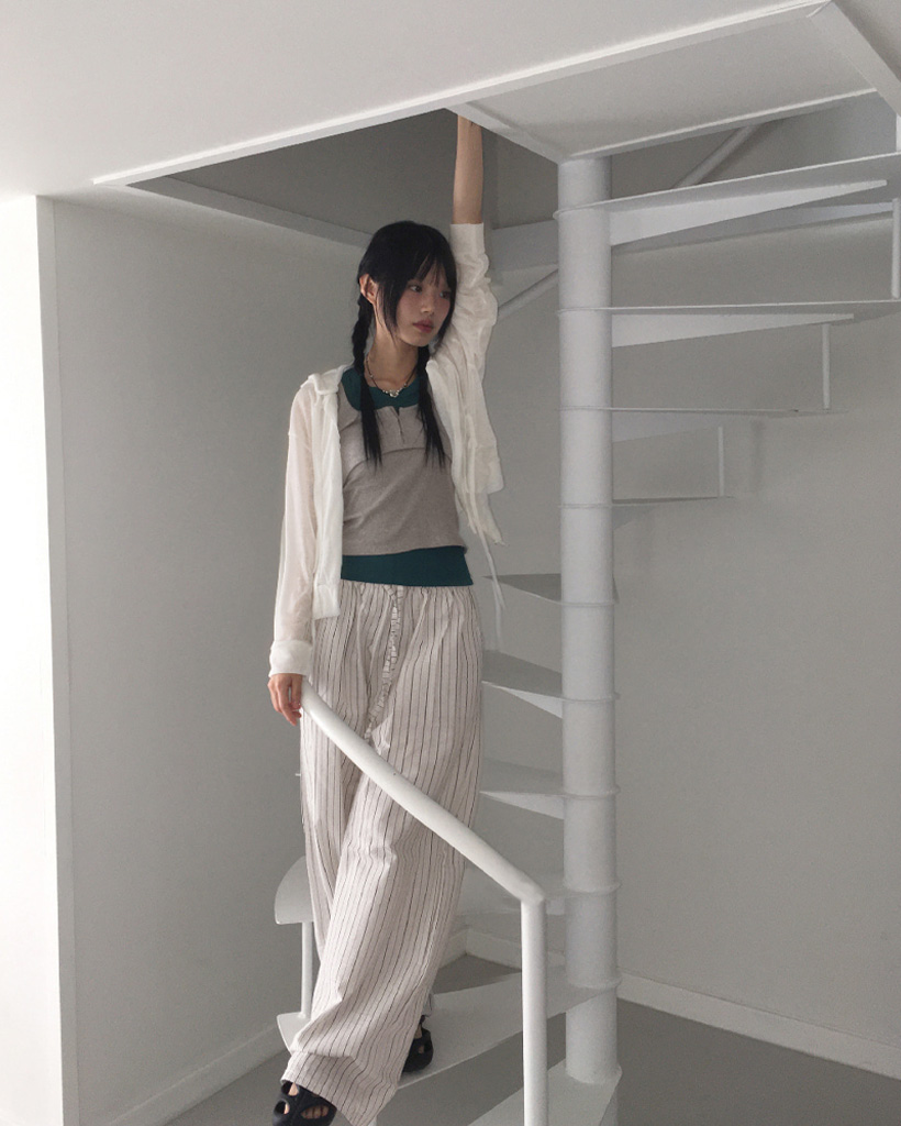 リネンストライプワイドパンツ | ファッション通販サイト NUGU
