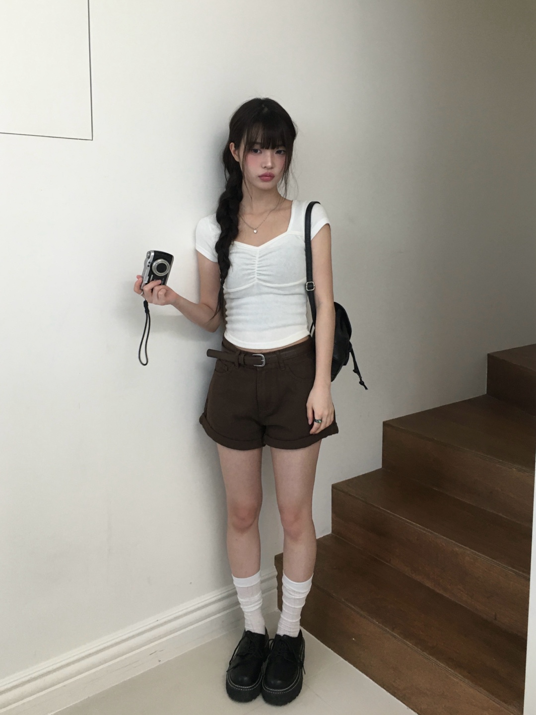 ベルト付きロールアップコットンショートパンツ | ファッション