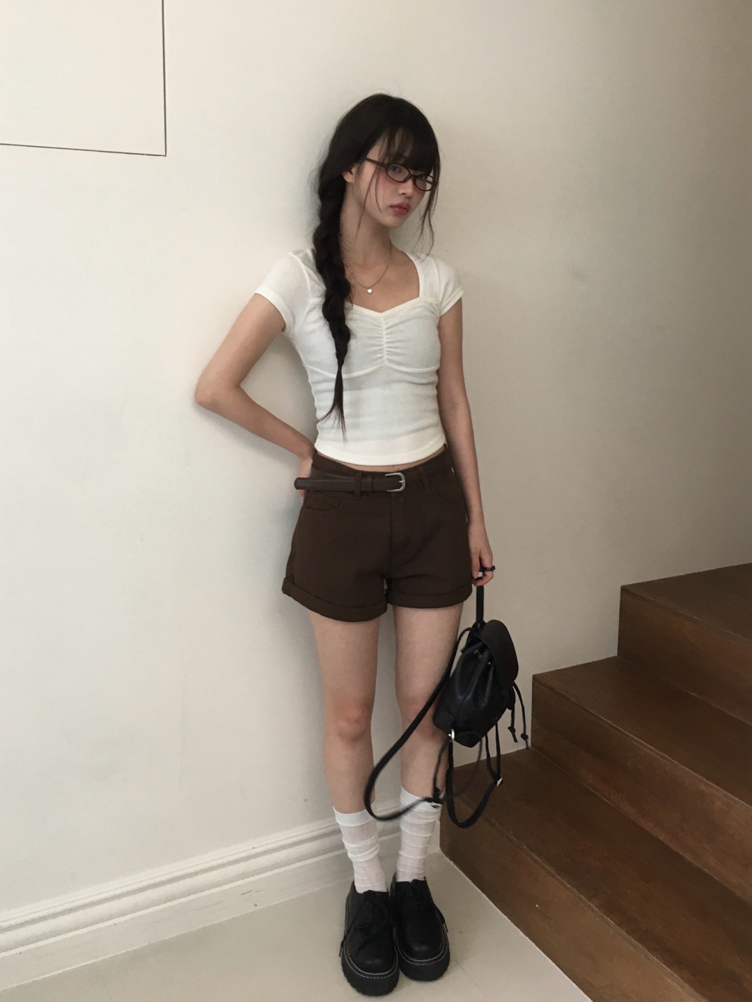 ベルト付きロールアップコットンショートパンツ | ファッション