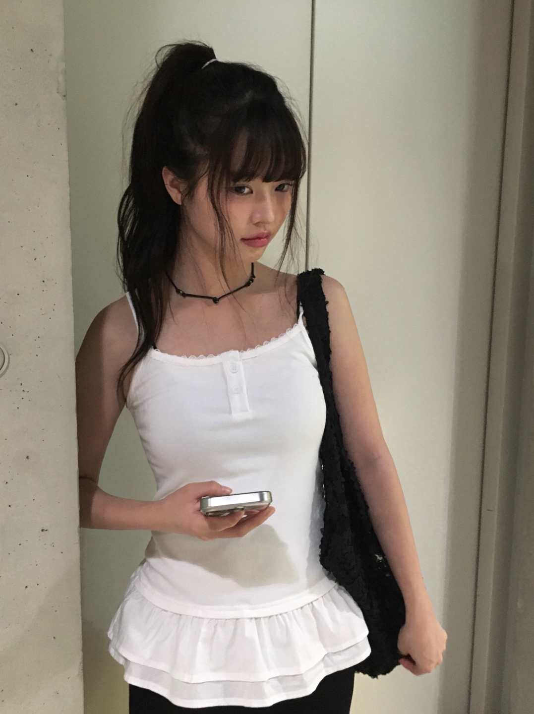 レイヤード裾フリルボタンレースキャミソール | ファッション