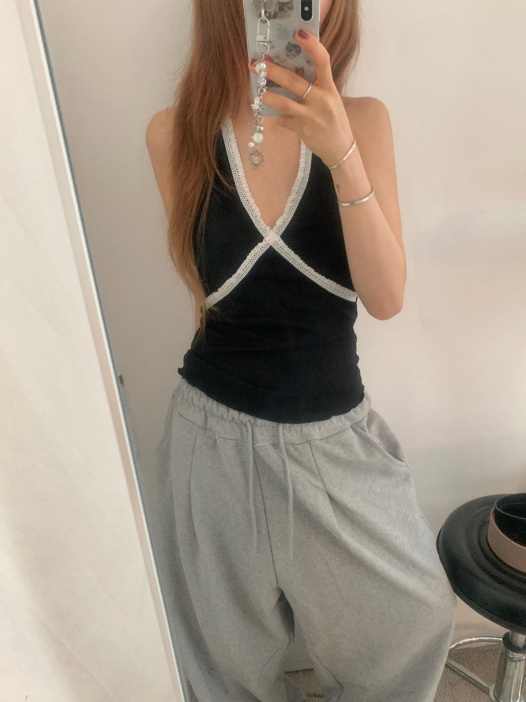 ホルターネックレースノースリーブ