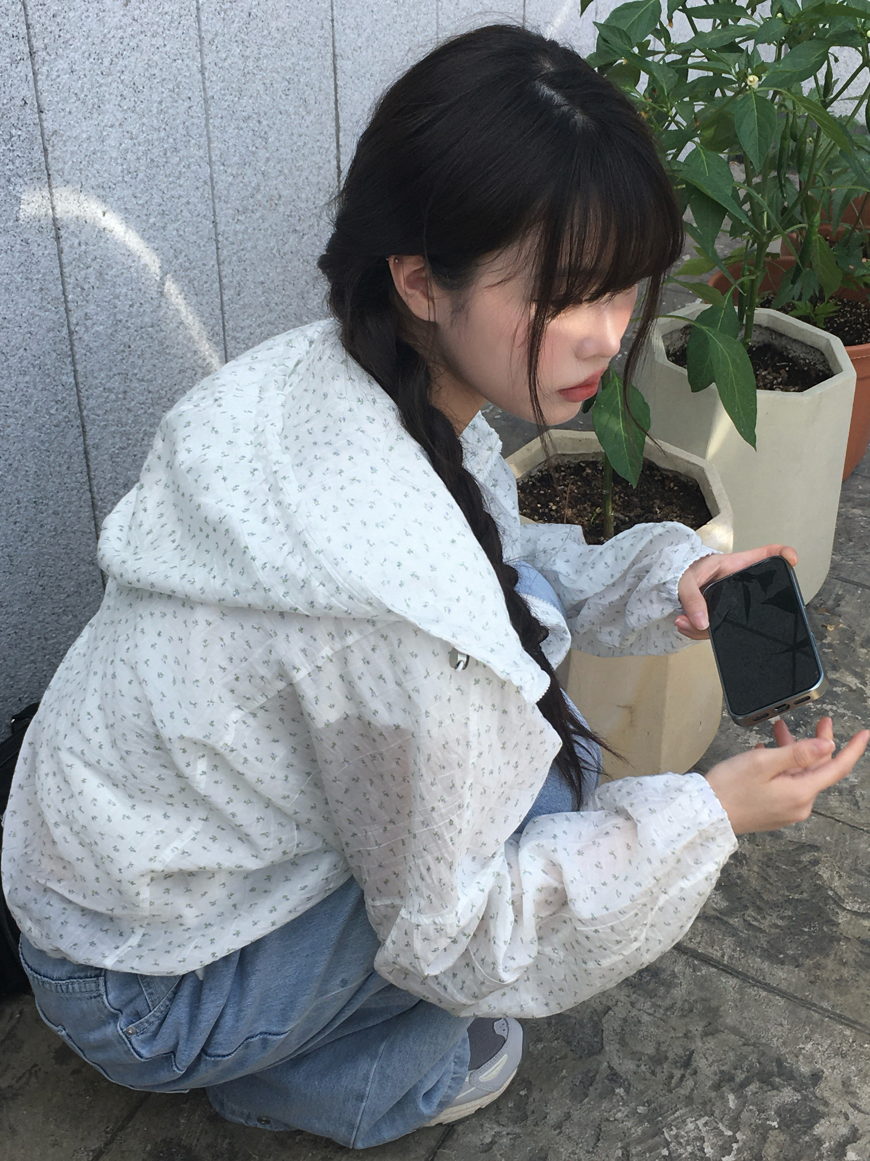 小花柄フードドロストシアーウインドブレーカー