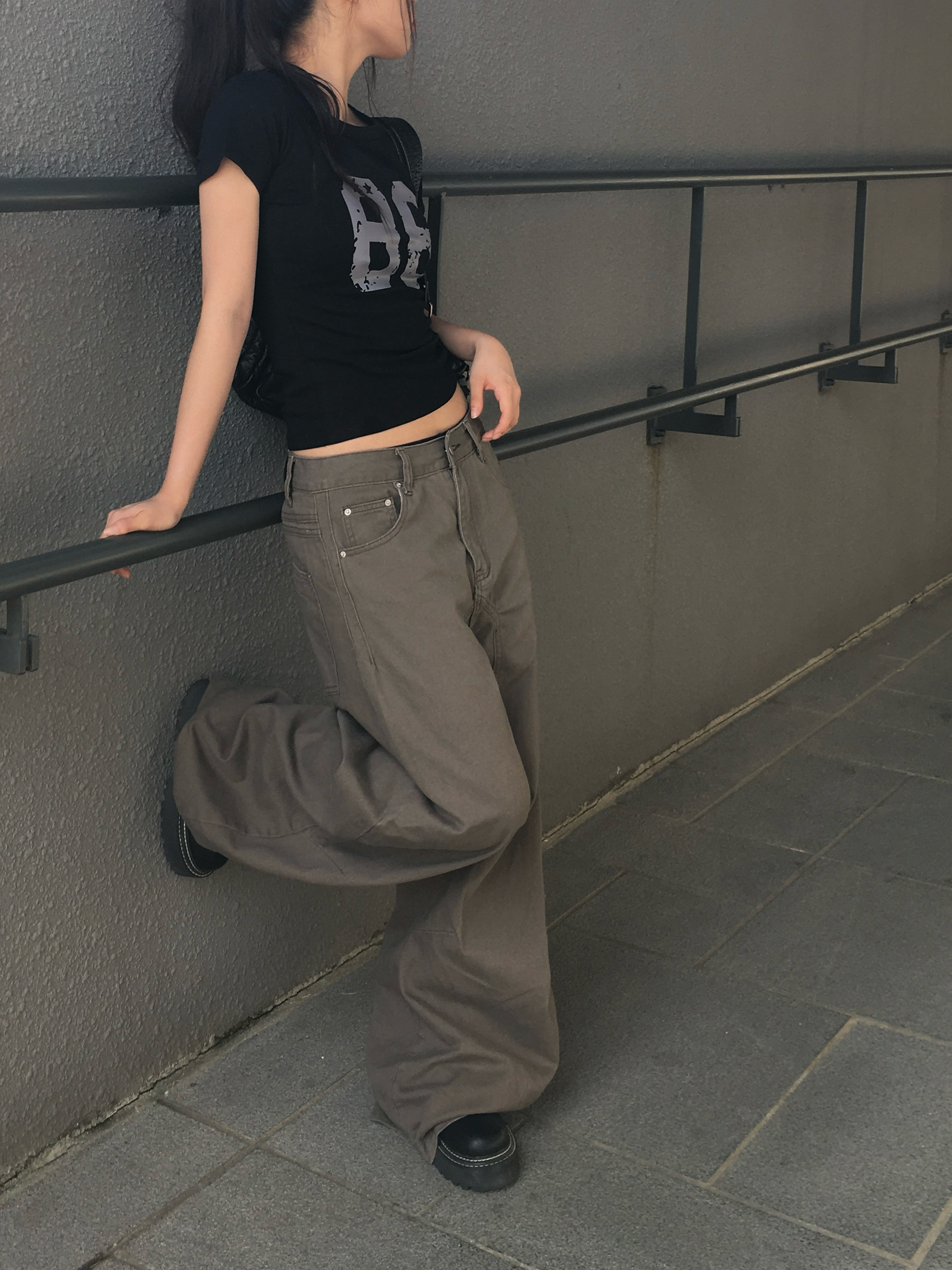 コットン切替ラインロングワイドパンツ | ファッション通販サイト NUGU
