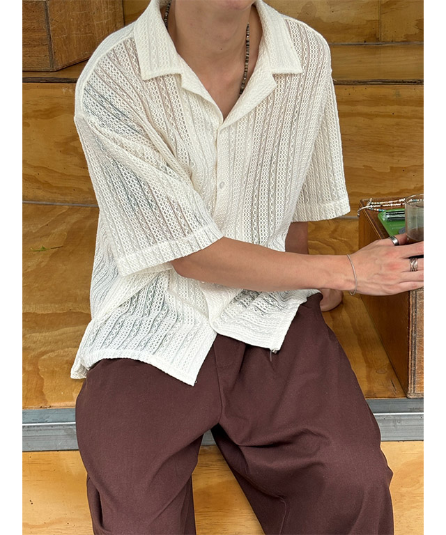 NEWALRIN ♥ Twinkle Shirring See-Through Top /追跡付 S/S] Crochet see through shirts(2color) | ファッション通販