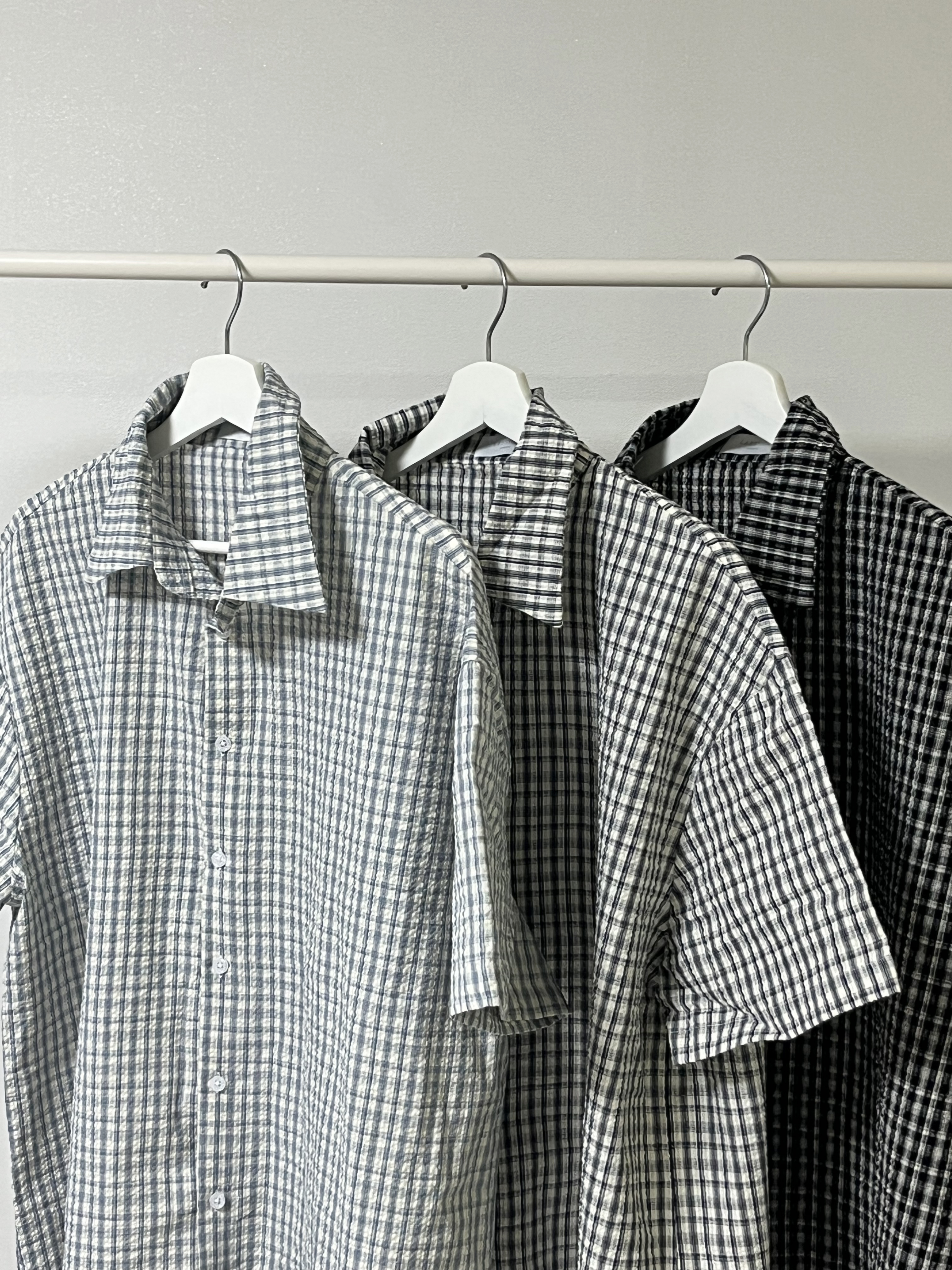 【PERSTEP】★男女兼用★シアサッカールーズチェック半袖シャツ Adoon plain シャツ シアサッカーチェックシャツ メンズ
