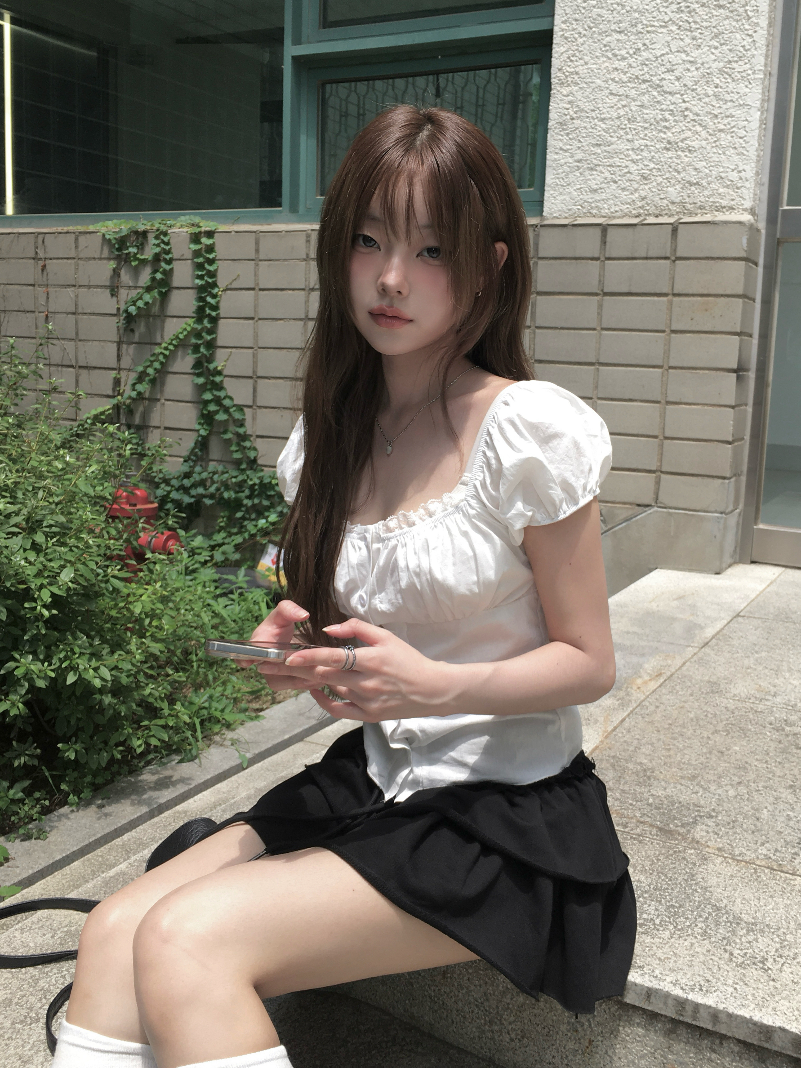 シャツ+ブラウス(半袖+袖なし) meer. PADDED SHOULDER BOW TOPS (GRY) machouse_02215200031