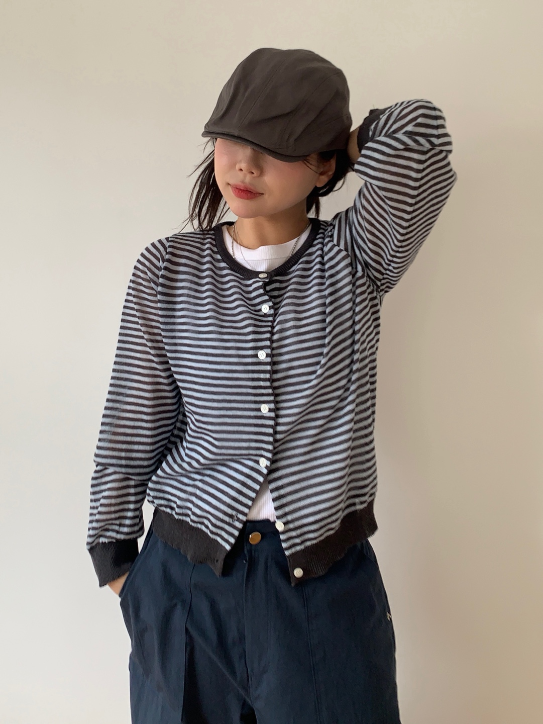 NOZOMI ISHIGURO ストライプカーディガン シアーストライプカーディガン
