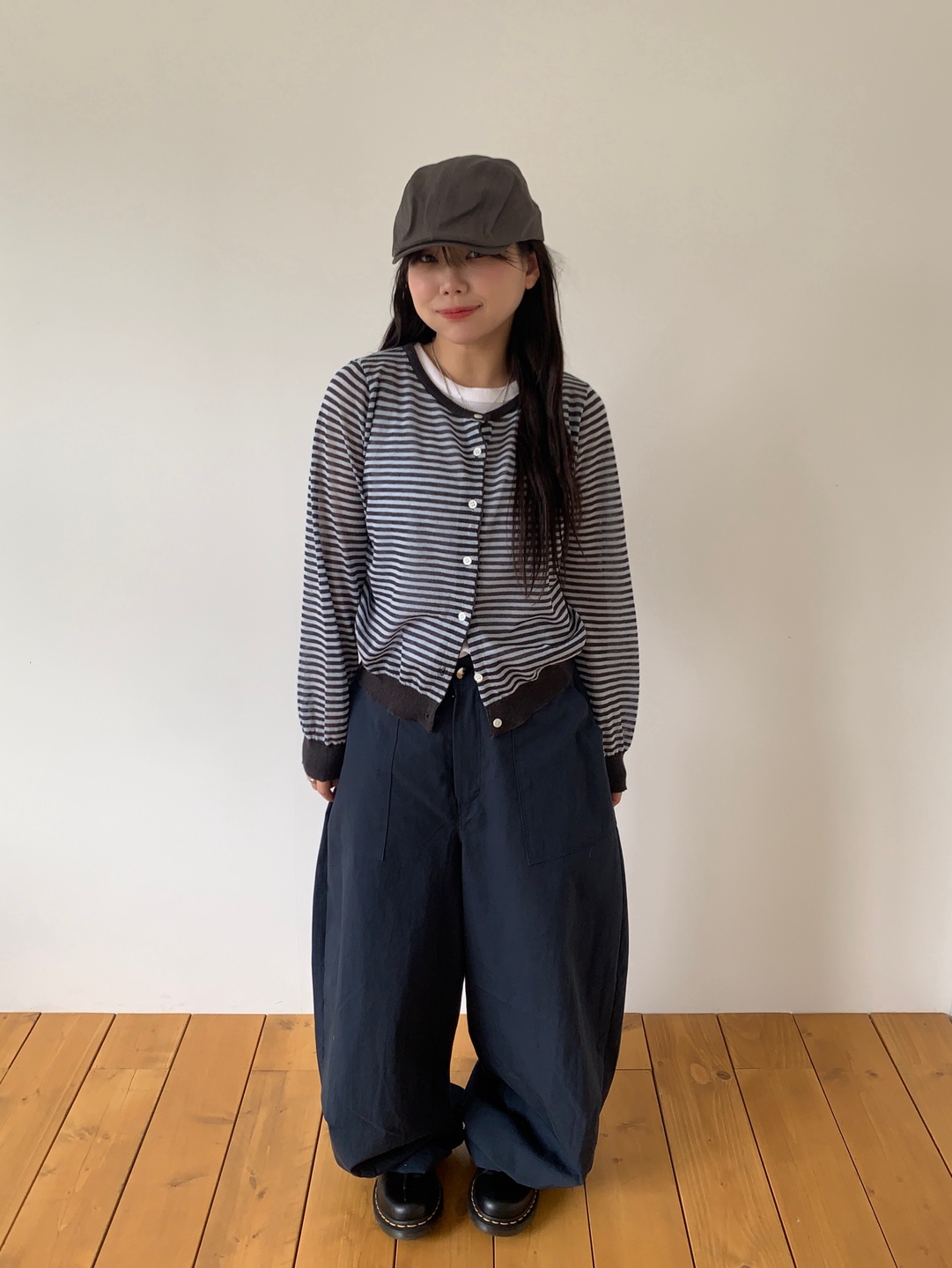 momogusa　手紡手織　リネンボーダーストライプ　サロン ストライプリネンカーディガン | ファッション通販サイト NUGU