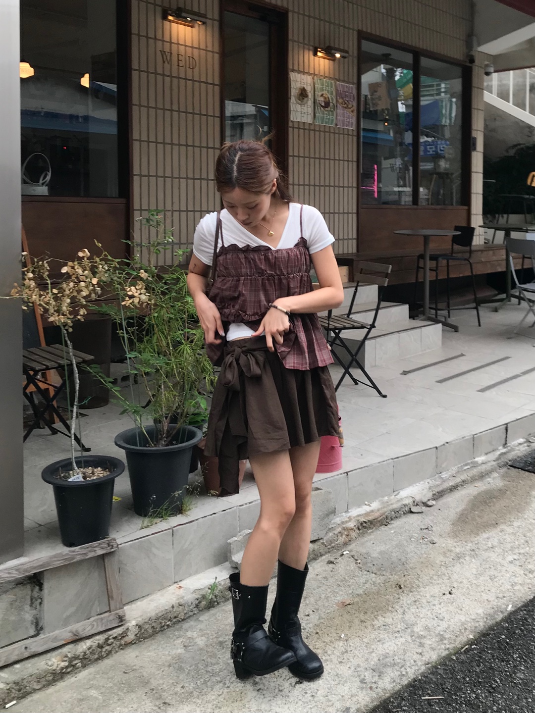 サイドアイレット2段重ねミニプリーツスカート (3color