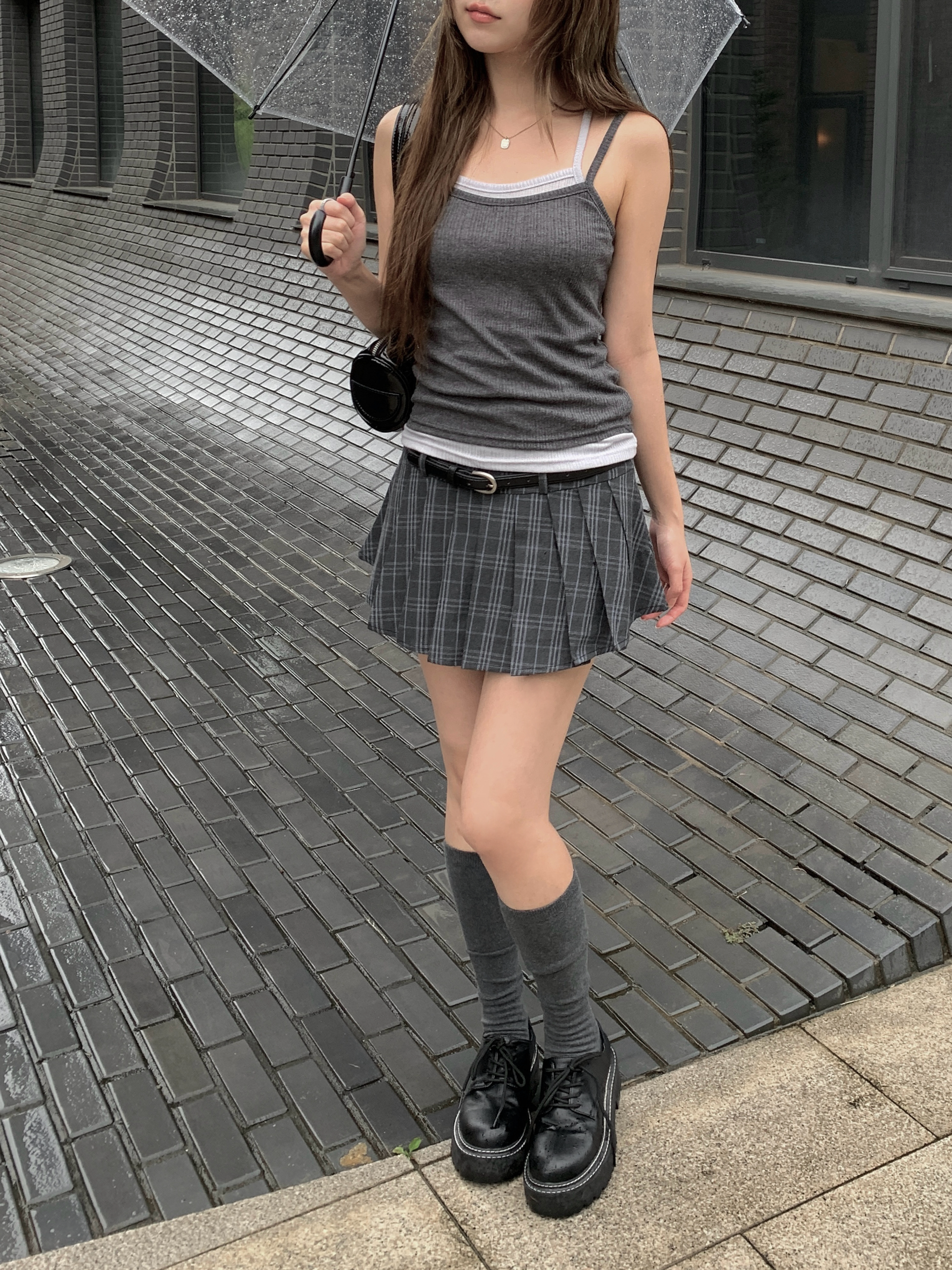 ベルト付きチェックミニプリーツスカート | ファッション通販
