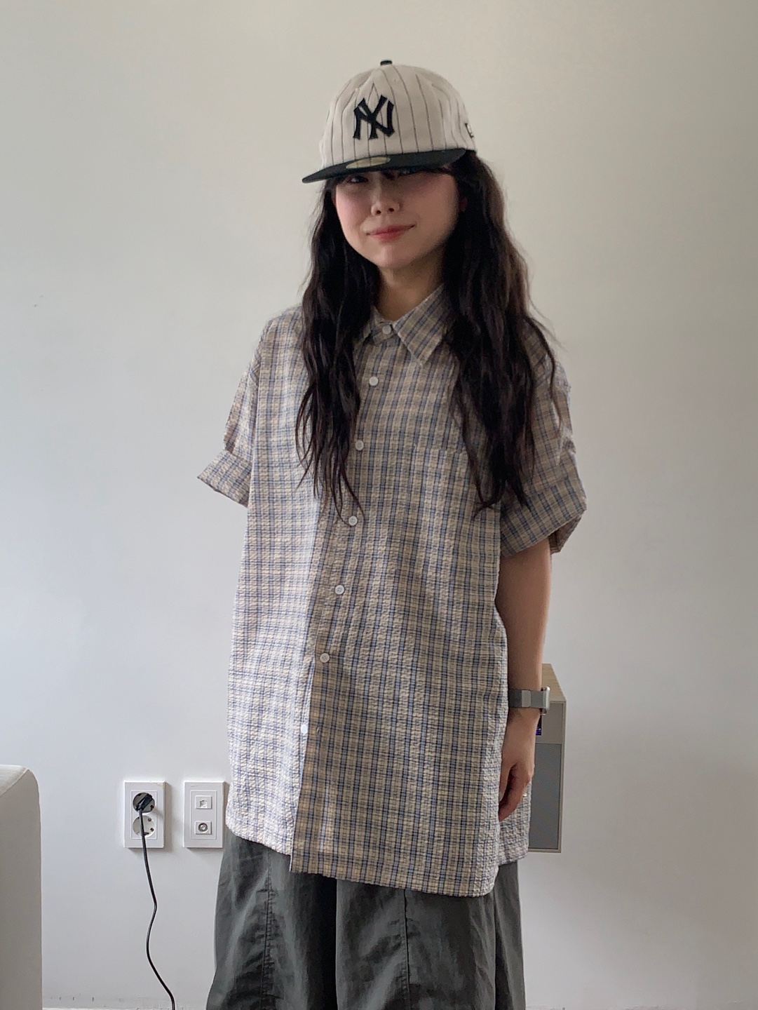 チェック切り替えユニセックス裏毛Tシャツ チェック切り替えユニセックス裏毛Tシャツ（カットソー・Tシャツ