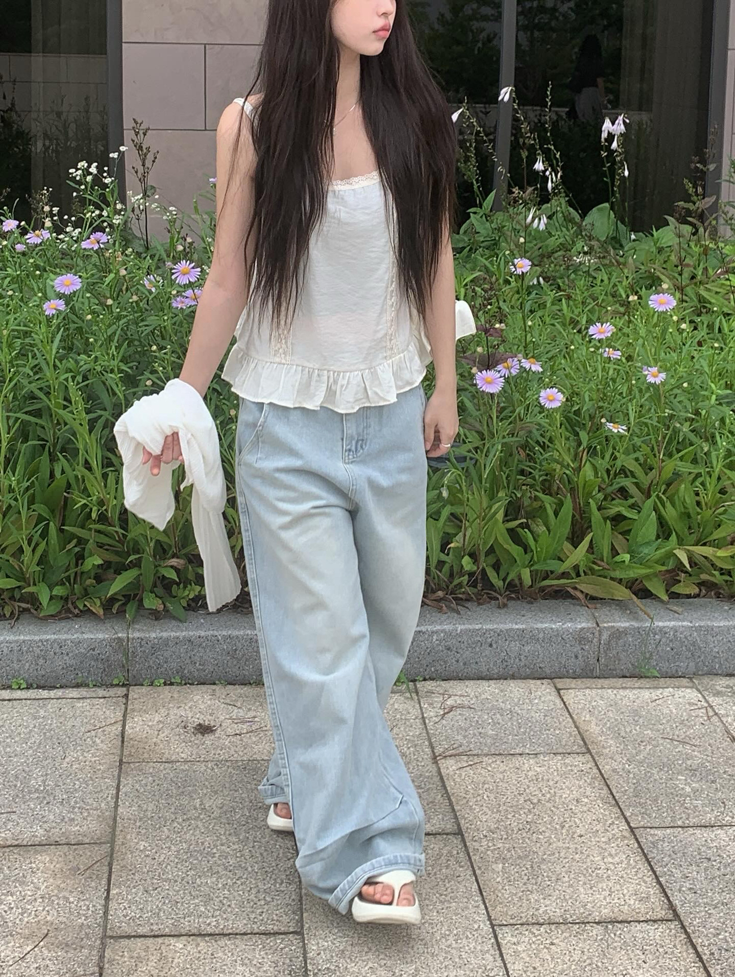 ライトブルー ワイドパンツ デニム ライトブルー切替ウォッシンワイドデニムパンツ | ファッション通販