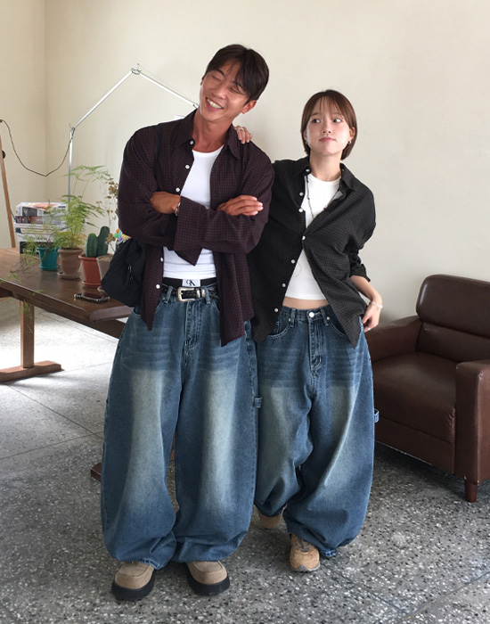 (unisex)オーバーサイズチェックシャツ