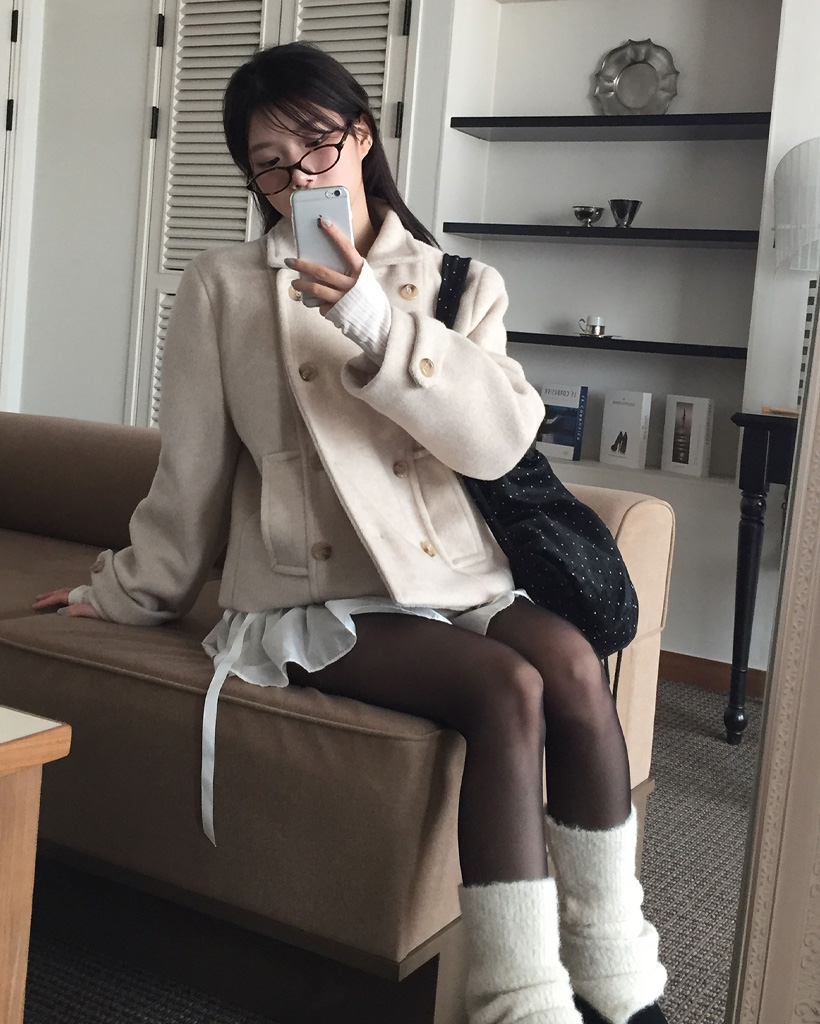 AtelierNain musinsa nugu ハーフウールコート アイボリー ダブルカラーウールハーフコート | ファッション通販サイト NUGU