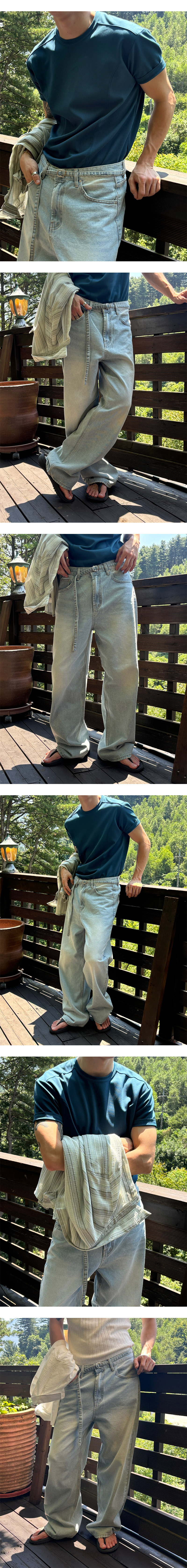 S/S] Belt thin wide denim pants(2color) | ファッション通販