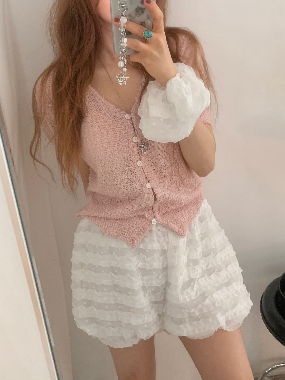 【GW限定値下げ！】♡BABY♡半袖カーディガン Bonjour Sagan カーディガン スクエアポケットブークレニット