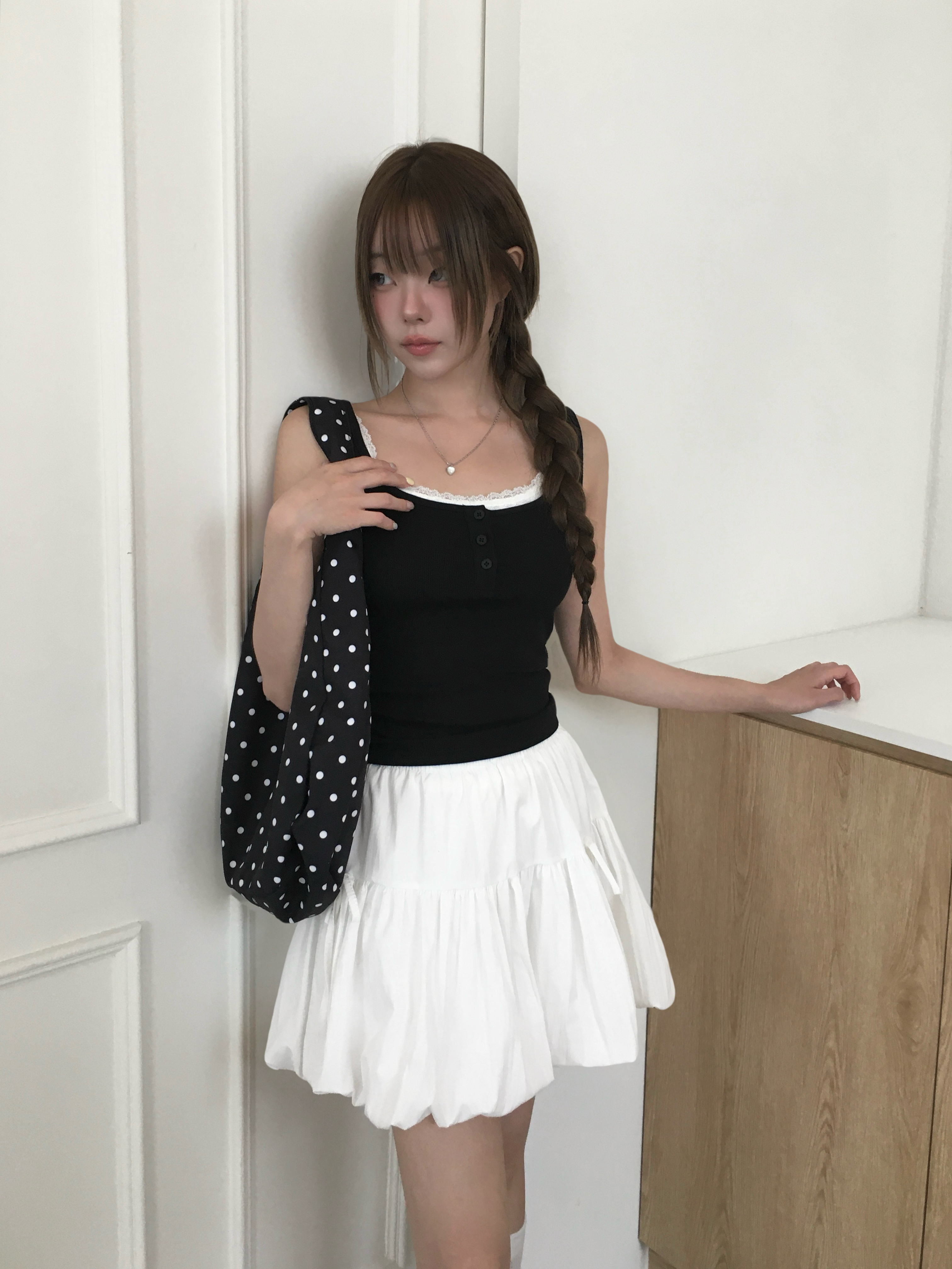 レースレイヤードボタンリブタンクトップ | ファッション通販