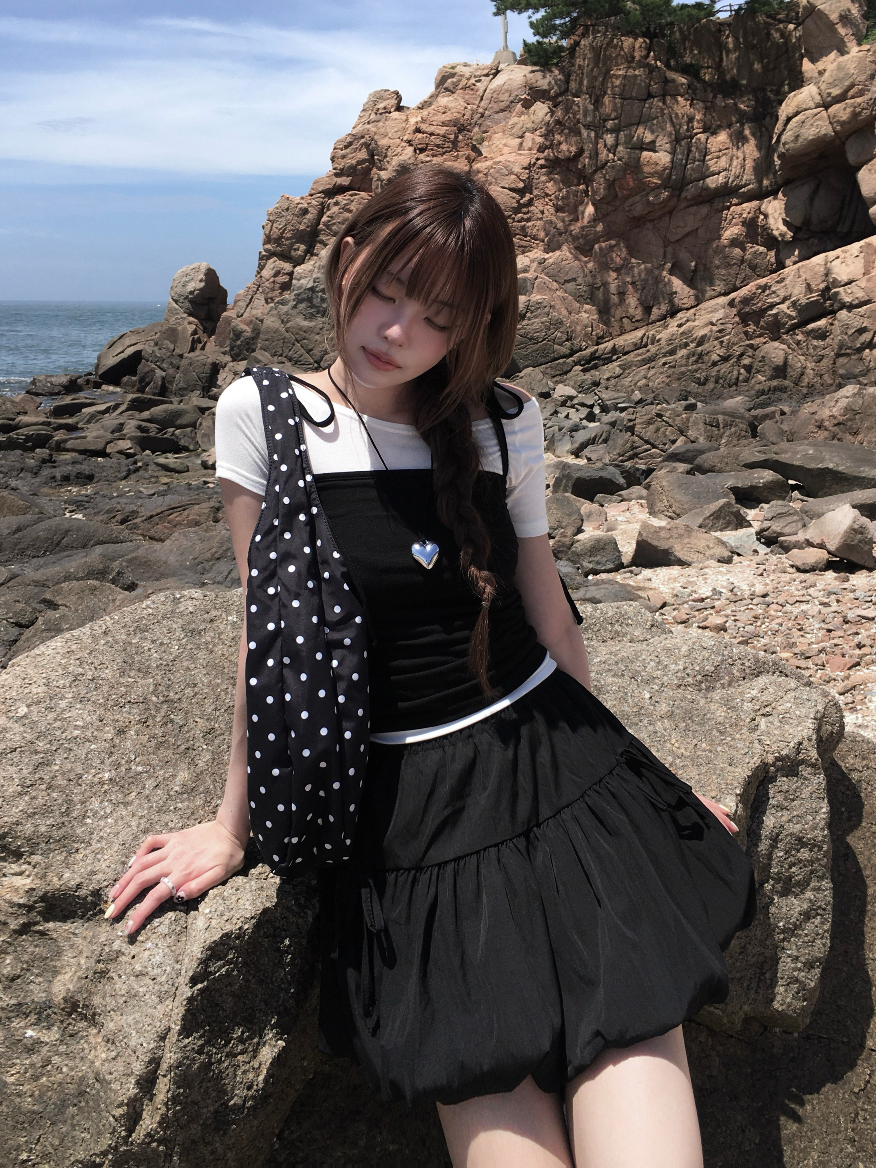 リボンシャーリングビスチェ半袖Tシャツセット