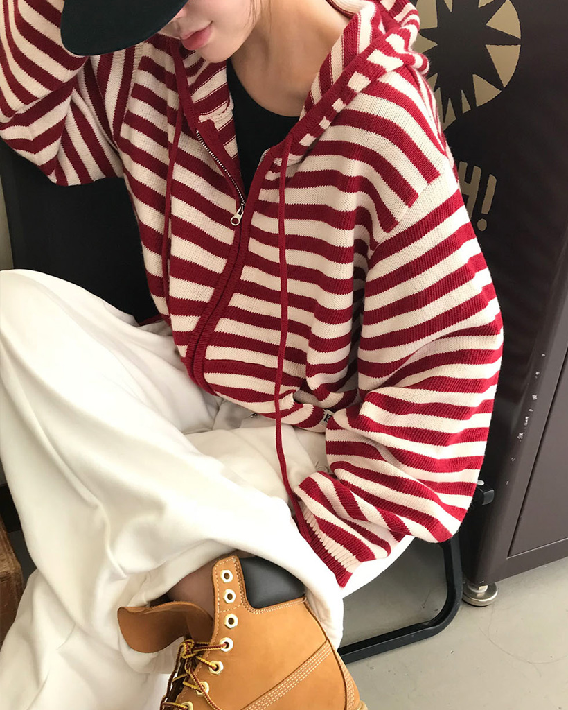 original] スペル フーディーボーダーニットジップアップ