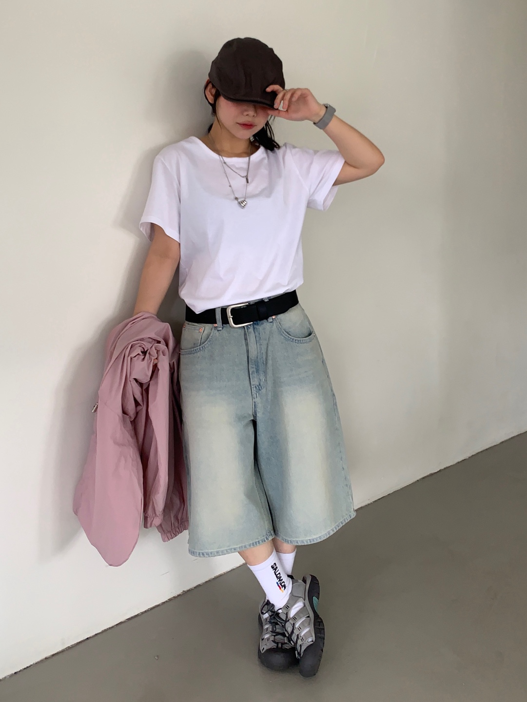 ユニセックス]ウォッシュデニムハーフパンツパンツ