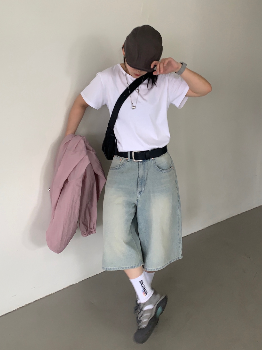 ユニセックス]ウォッシュデニムハーフパンツパンツ