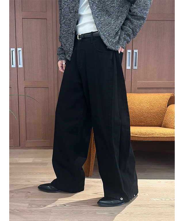 Unisex] Side tuck snap wide denim pants(2color) | ファッション通販