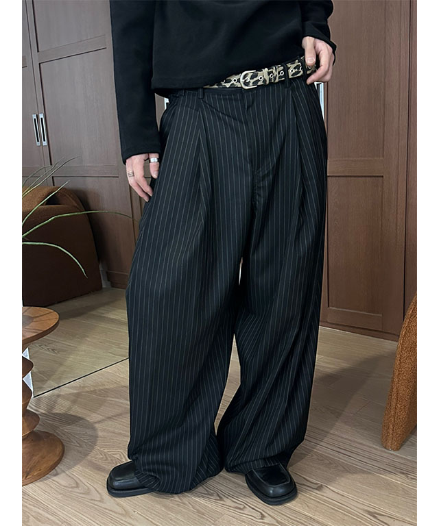 F/W] Steady stripe two tuck wide pants(2color) | ファッション通販