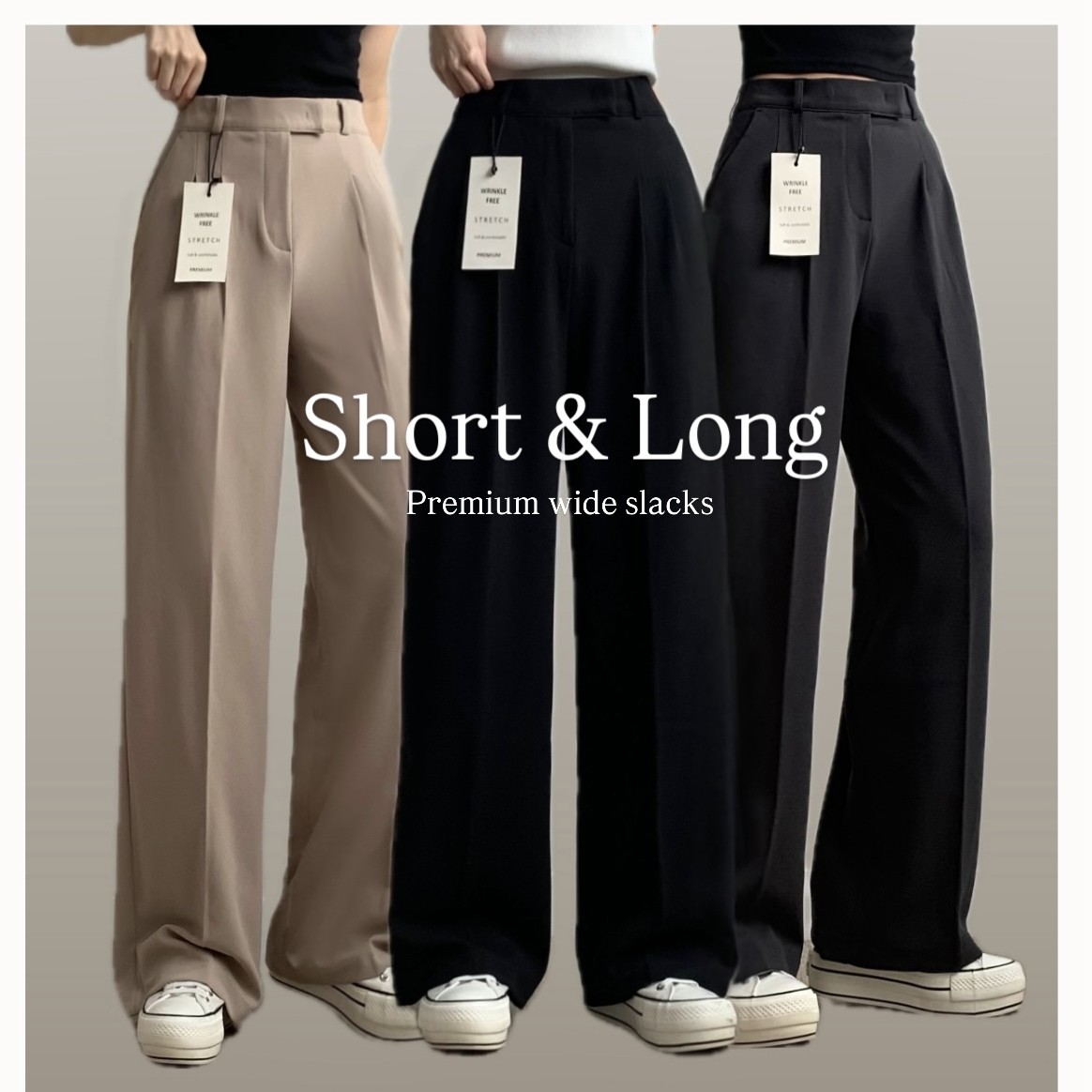 [選べる着丈]ハイウエストタック入りバックゴムワイドスパンスラックス