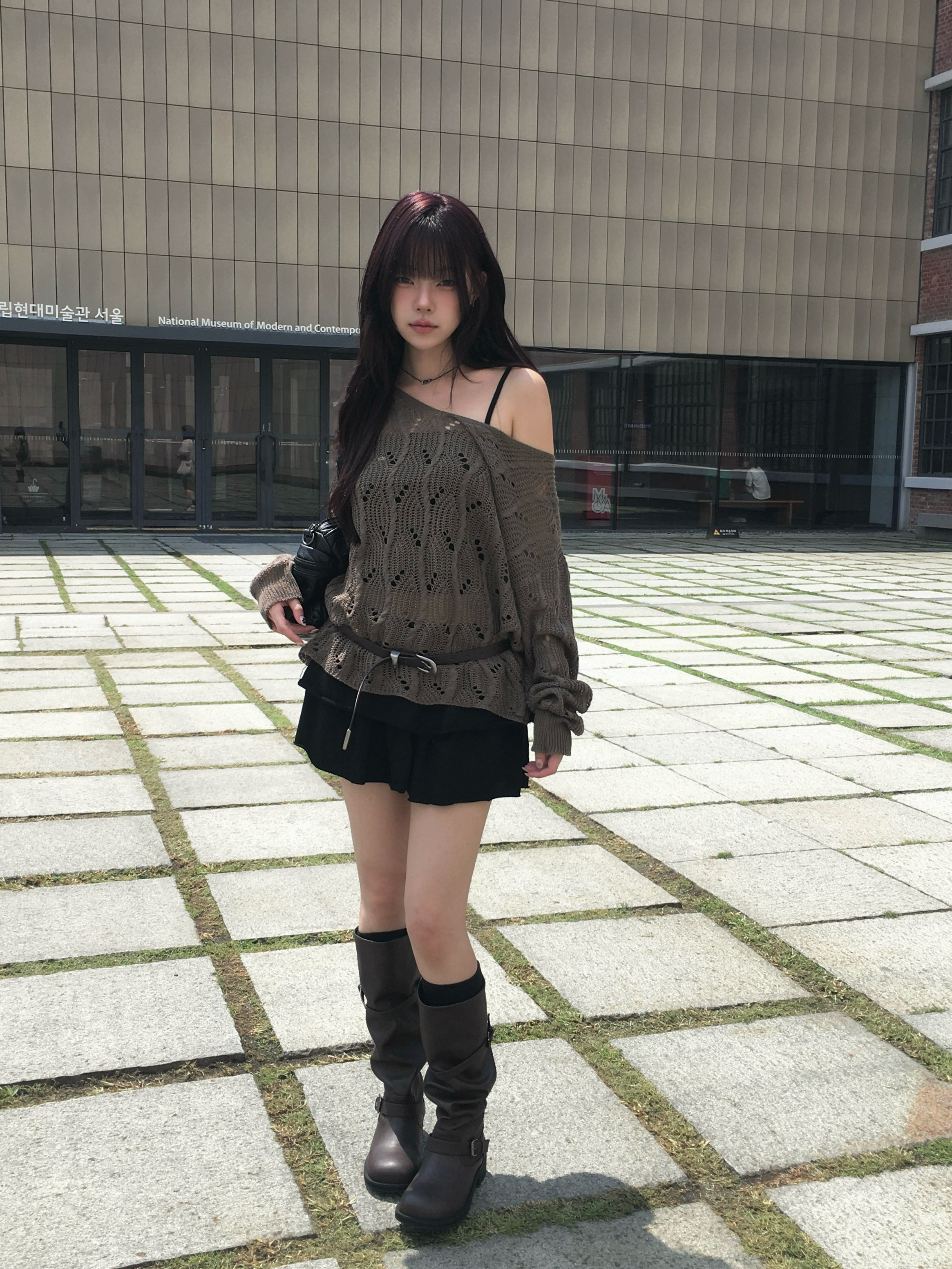 フェイクレザーバックルバイカーロングブーツ | ファッション