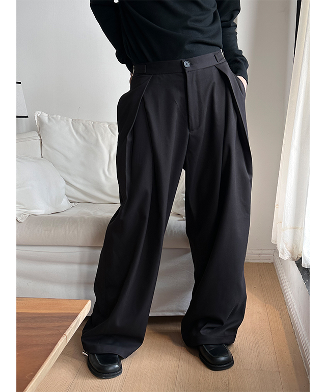 vintage tuck wide slacks pants モード系 海外 MIX TUCK DESIGN WIDE SLACKS【BLACK】 | SHIKITARI