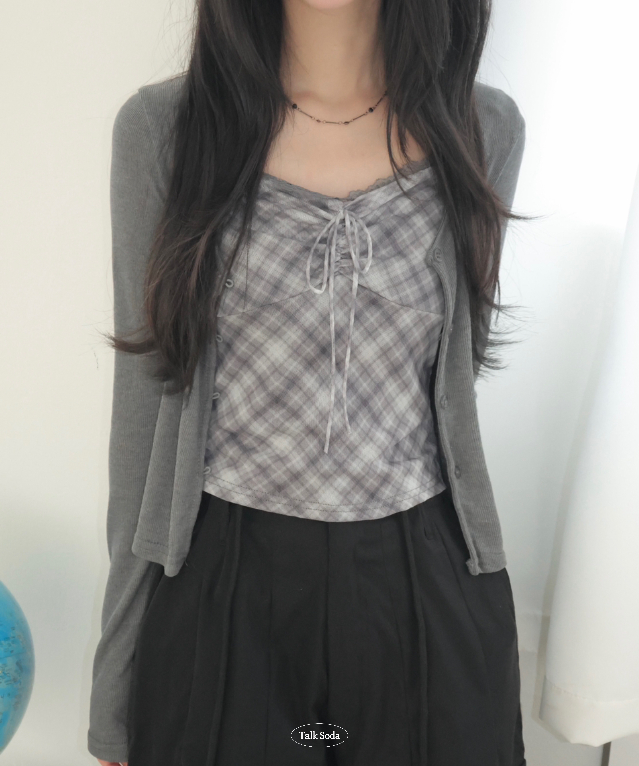 SET]チェックキャミソールカーディガンセット | ファッション