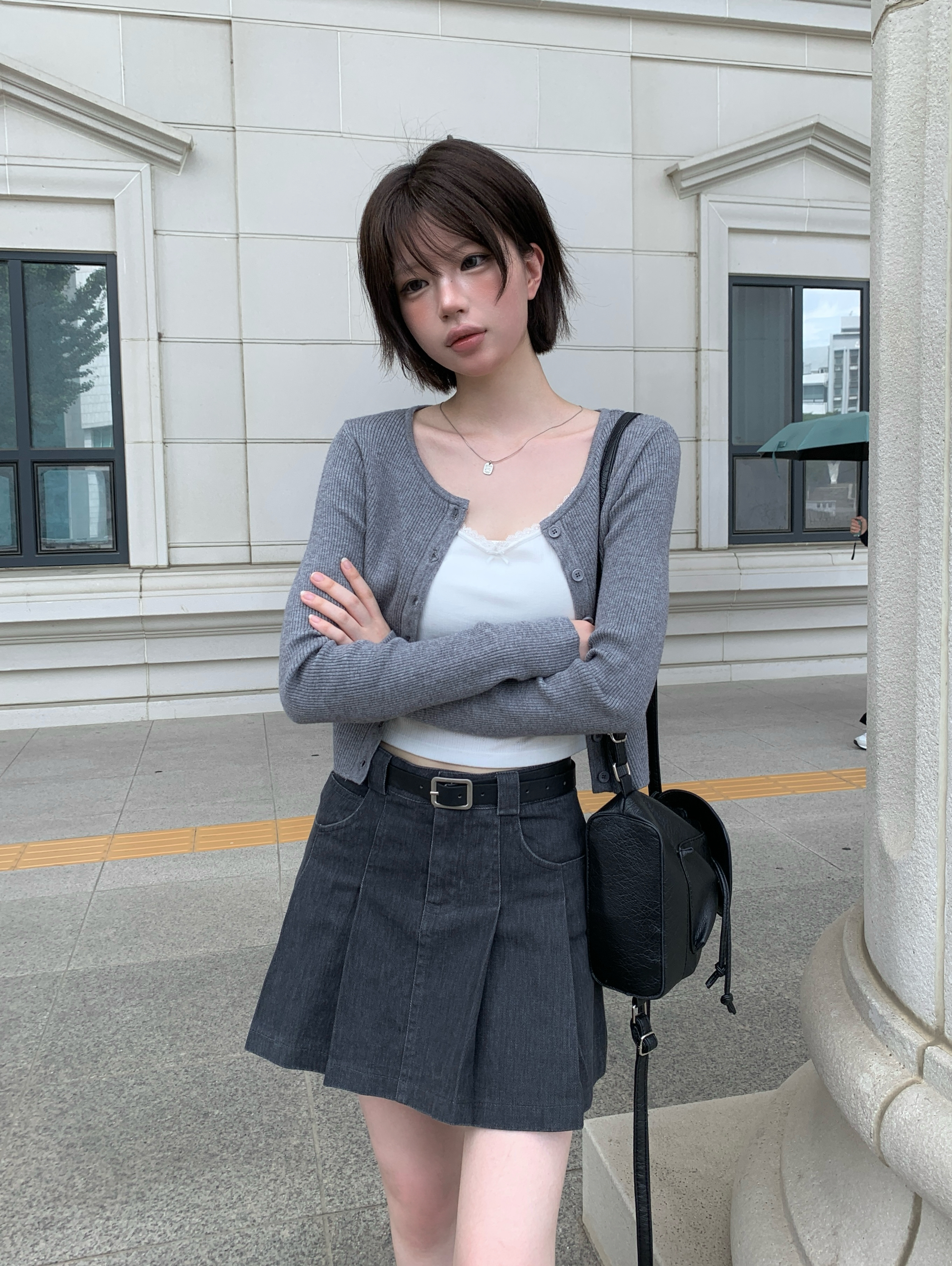 ベルト付きプリーツミニデニムスカート | ファッション通販サイト NUGU