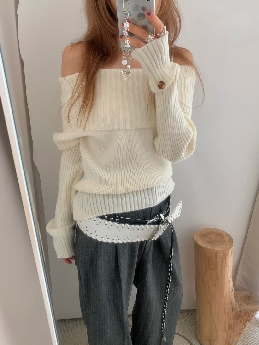 カット入りボタンリブオフショルニット | ファッション通販サイト NUGU