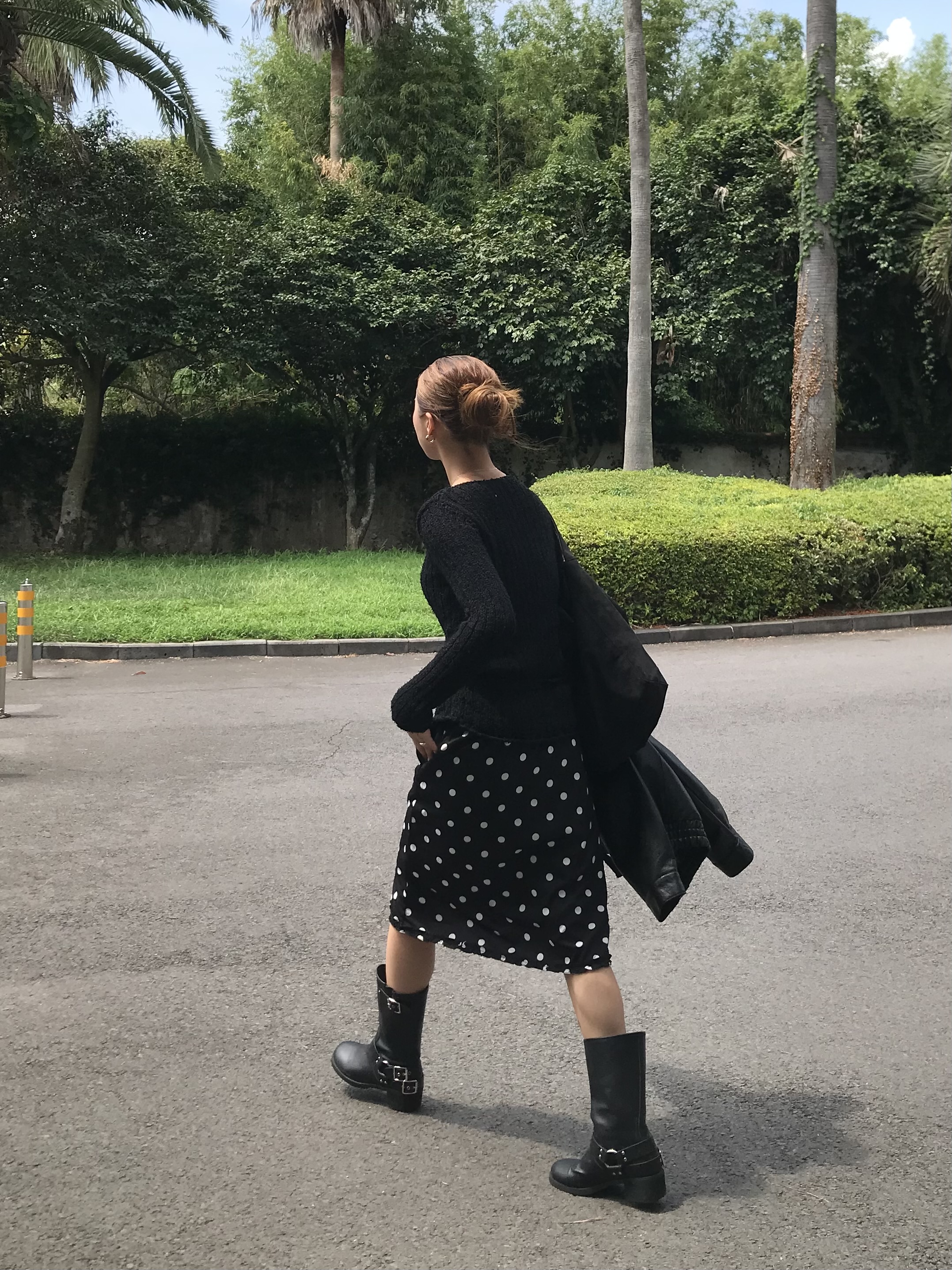 dot frill midi skirt