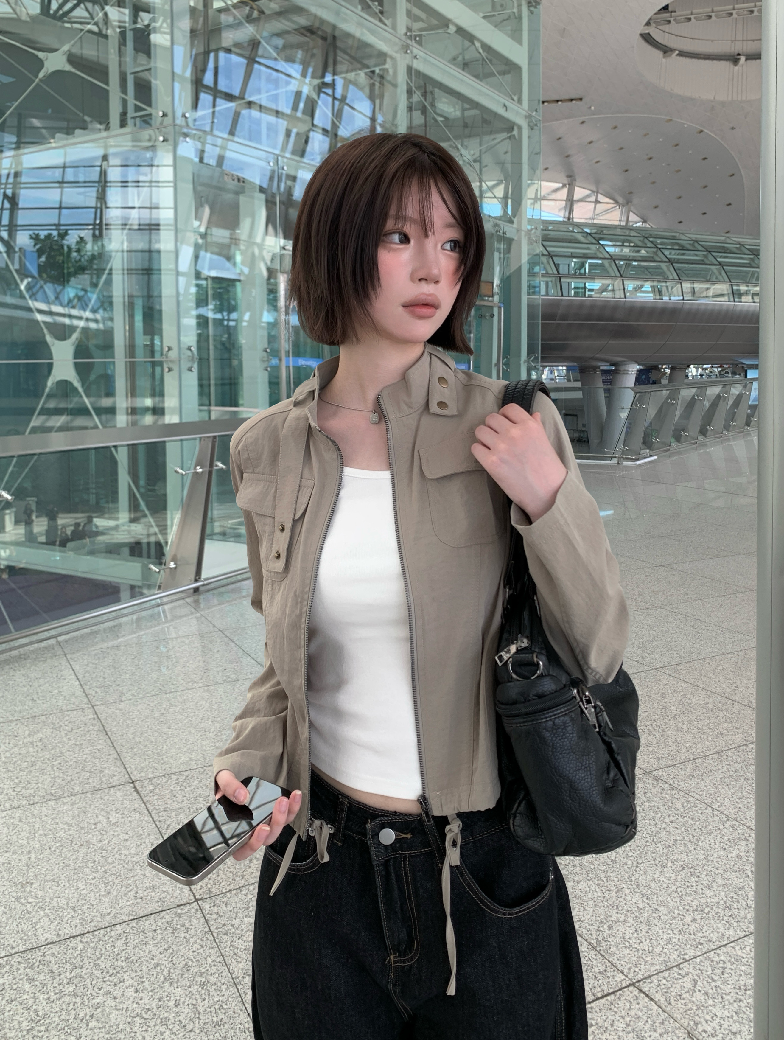 ポケットセミクロップドスリムミリタリージャケット | ファッション